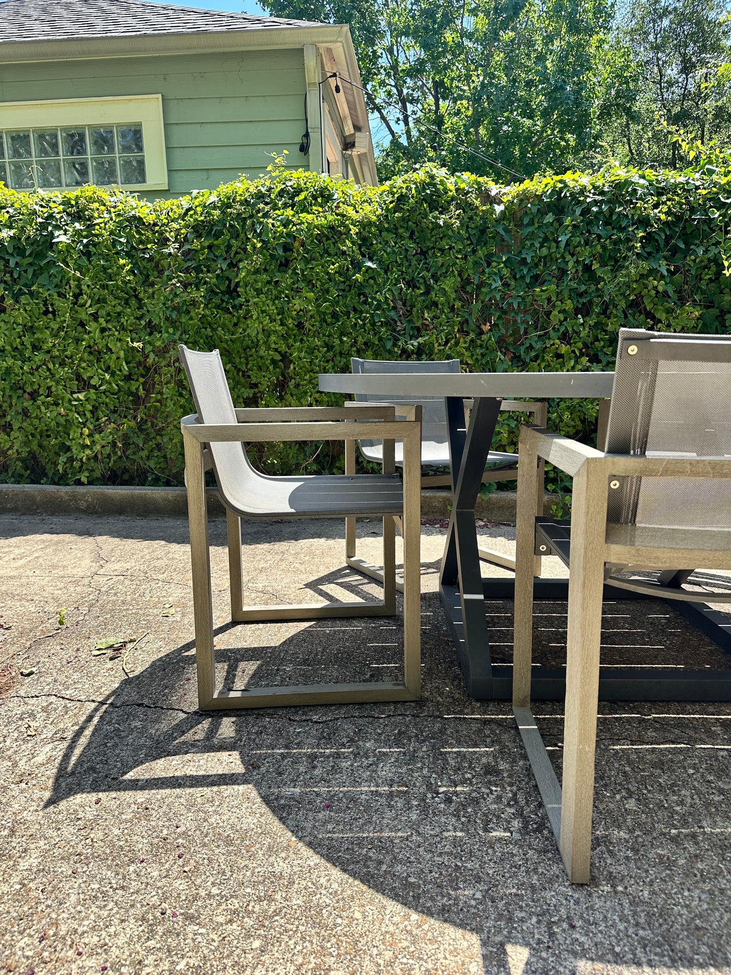 RH Outdoor Dining Set of 5 Paloma Chairs with Aluminum Director Dining Table Restoration Hardware
