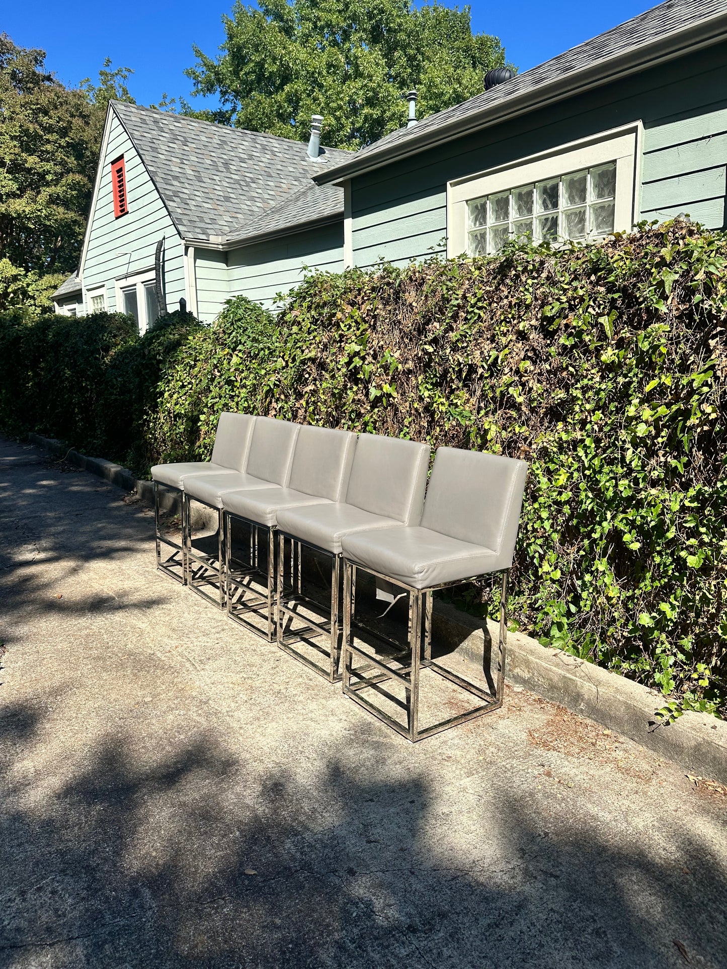 RH Emery Armless Turin Leather Counter Stools Gray Pebble Set of 5 Restoration Hardware