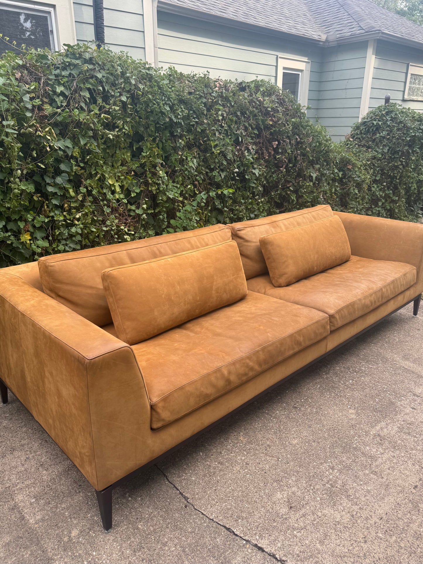 RH Nubuck Leather Italia Sofa 9 Foot Taper Arm Chestnut Brown Restoration Hardware