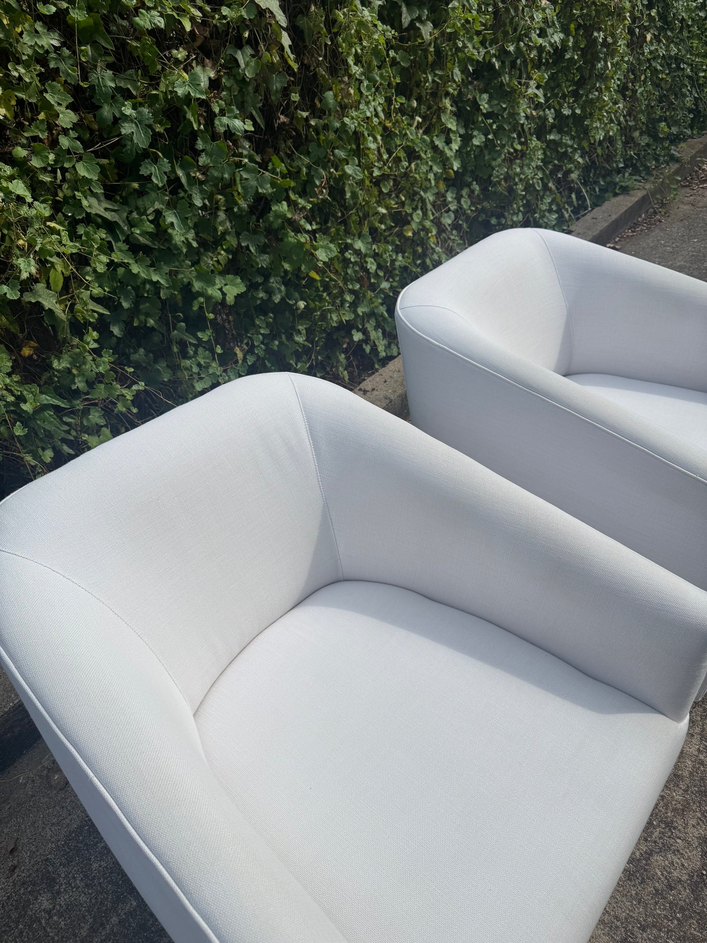 RH Shelter Arm Swivel Chairs White Set Of 2 Perennials Performance Linen Restoration Hardware