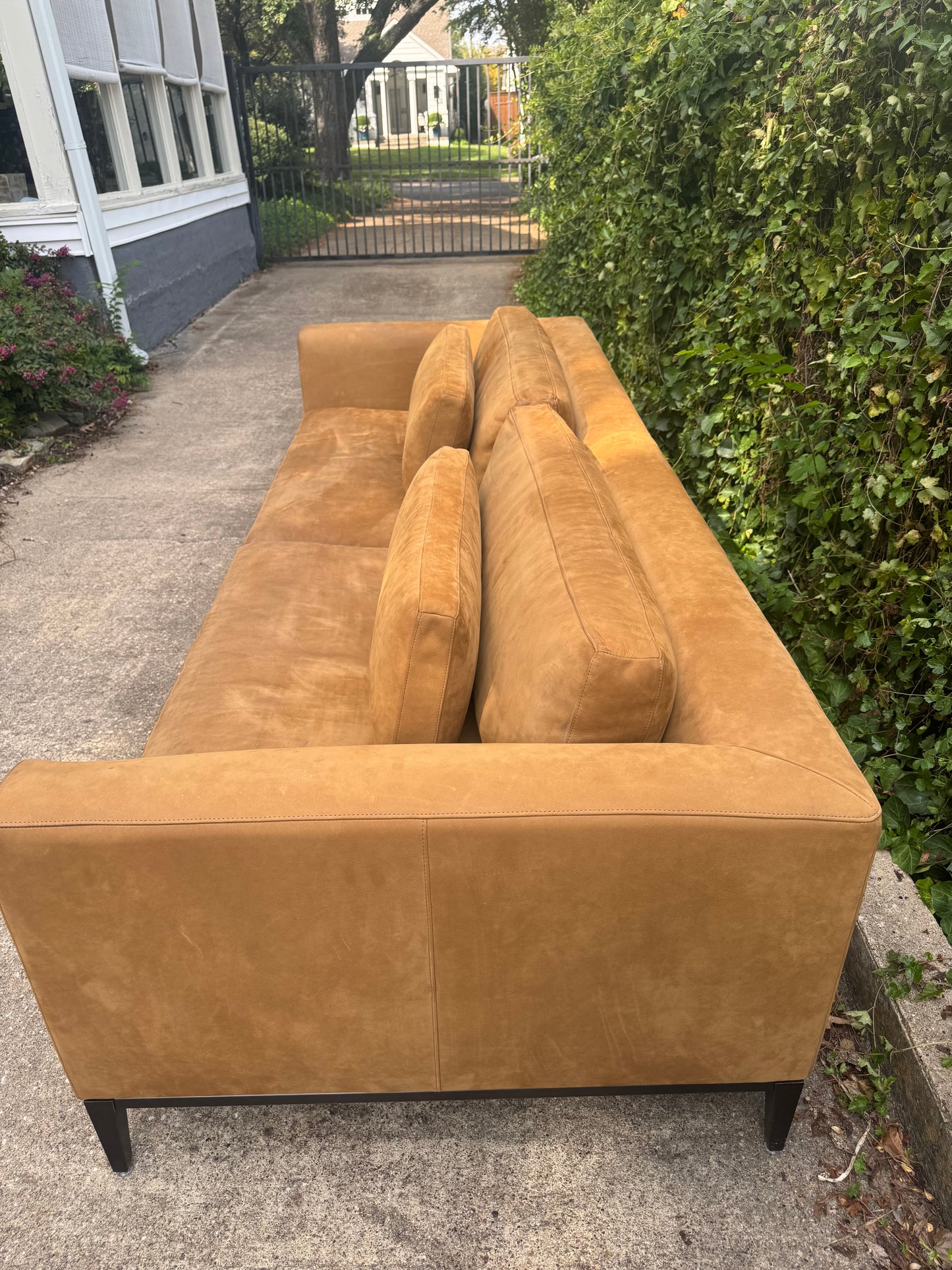 RH Nubuck Leather Italia Sofa 9 Foot Taper Arm Chestnut Brown Restoration Hardware