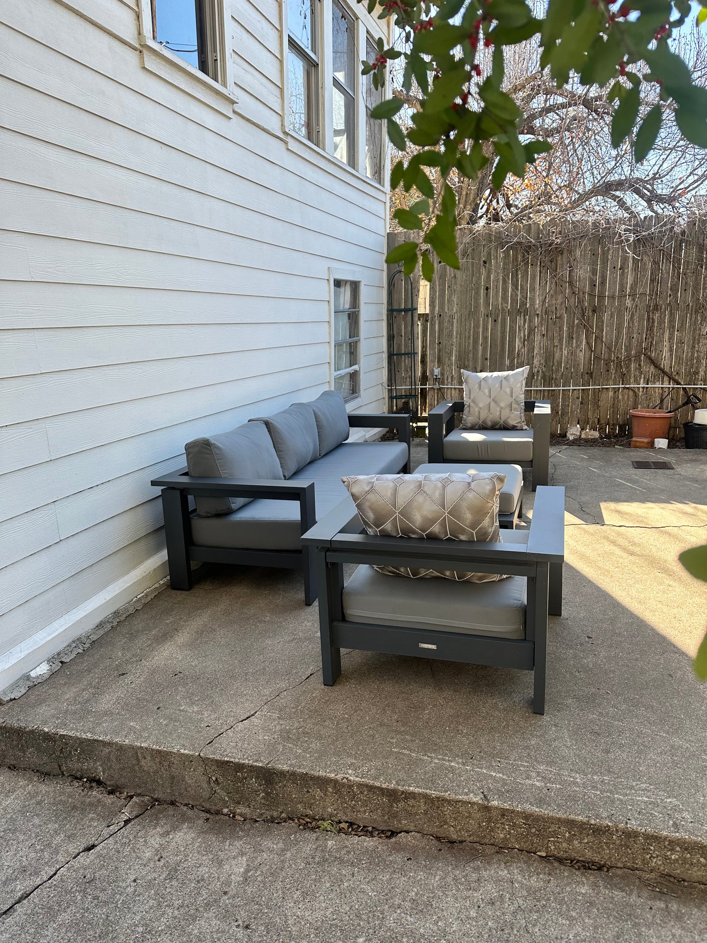 C&B Walker Outdoor Furniture Set Sofa, Two Lounge Chairs, Ottoman