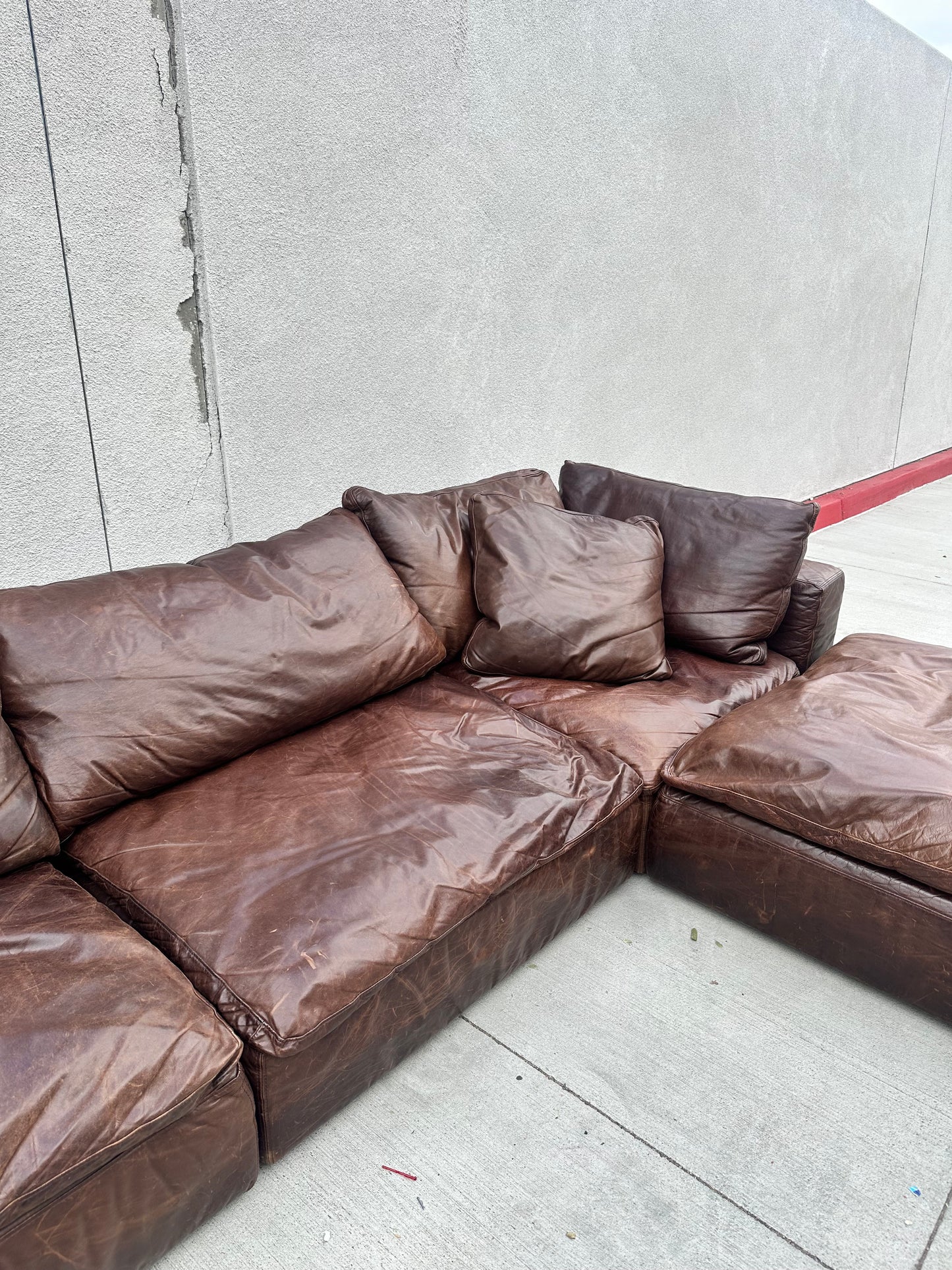 RH Six Piece Leather Cloud Double Chaise Sectional