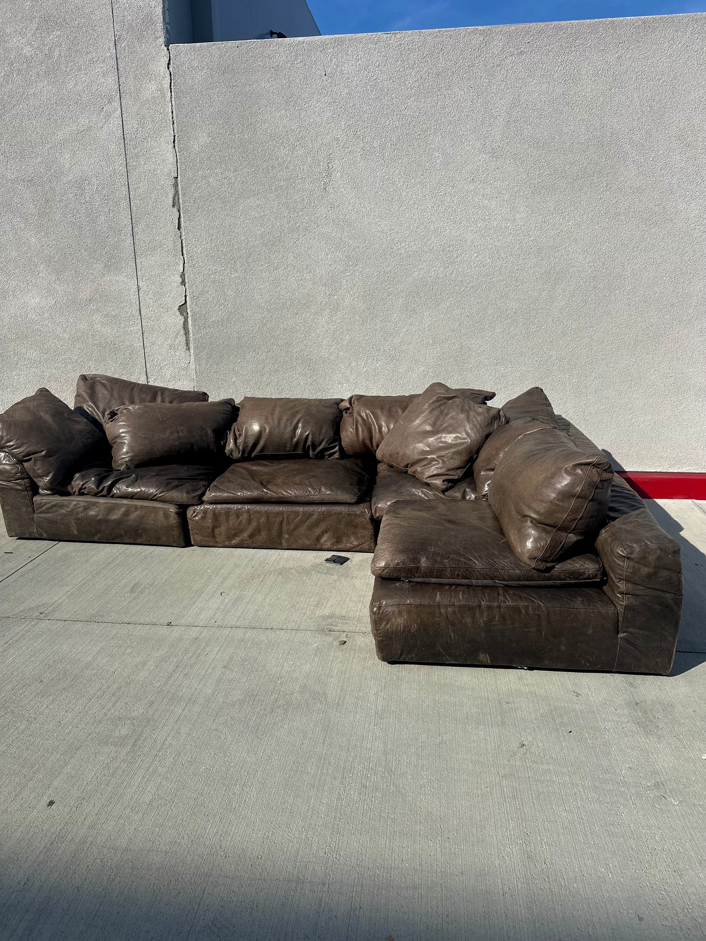 RH Leather Cloud Modular Four Piece Sectional / Four Piece Long Sofa
