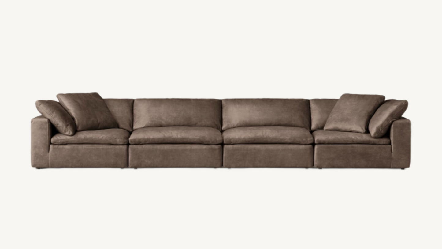 RH Leather Cloud Modular Four Piece Sectional / Four Piece Long Sofa