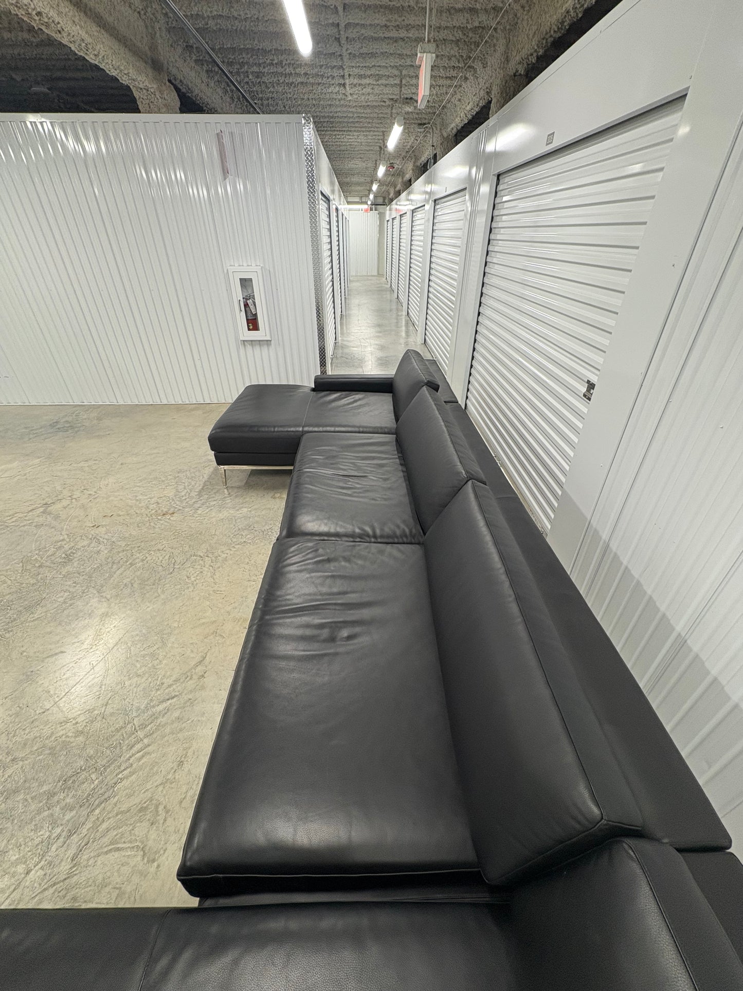 RH Italia Leather Track Arm U-Chaise Sectional Like New Black Ebony Leather Restoration Hardware