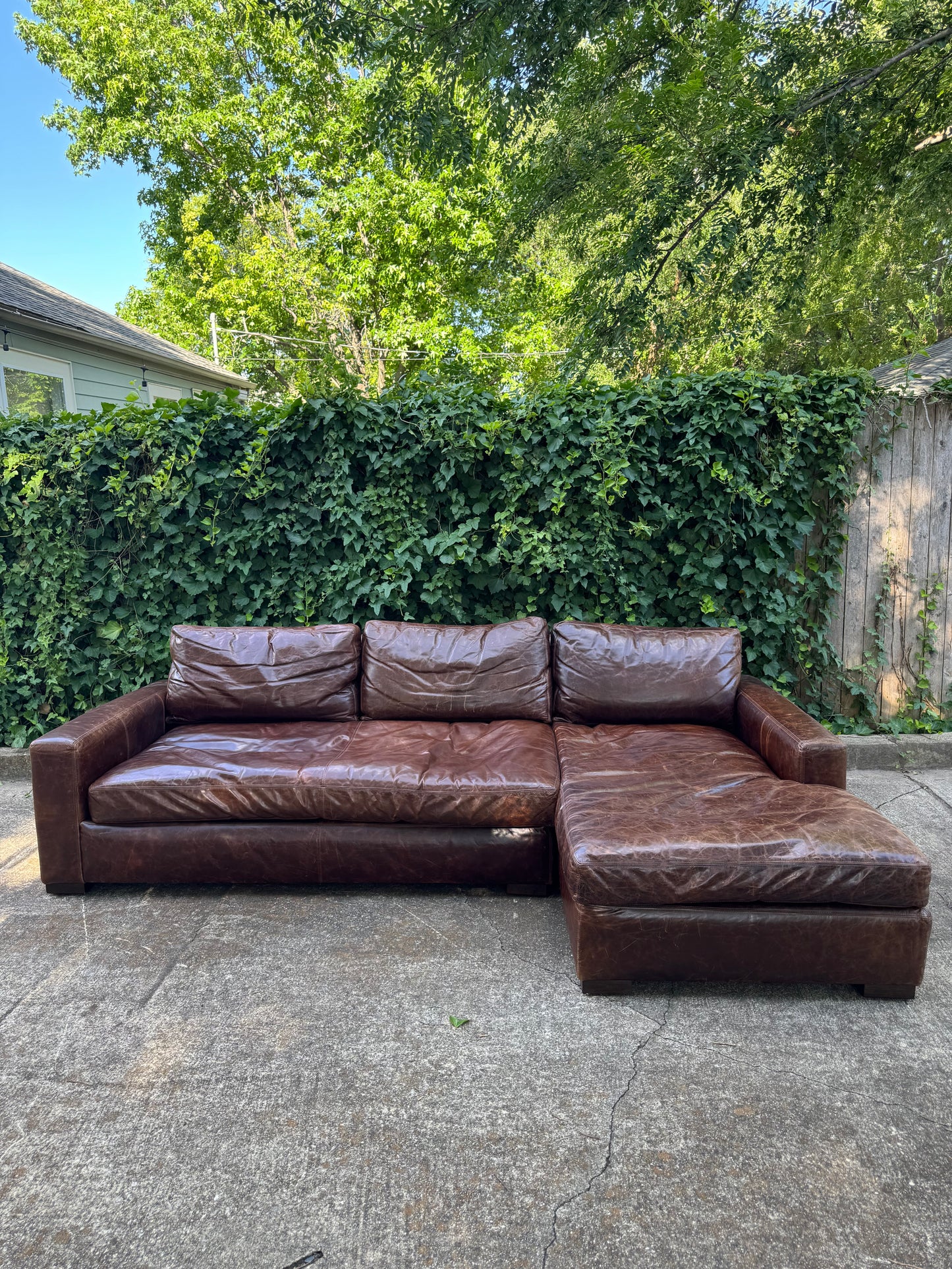 RH Maxwell Leather Sectional Italian Brompton Cocoa Restoration Hardware Brown 9 Foot