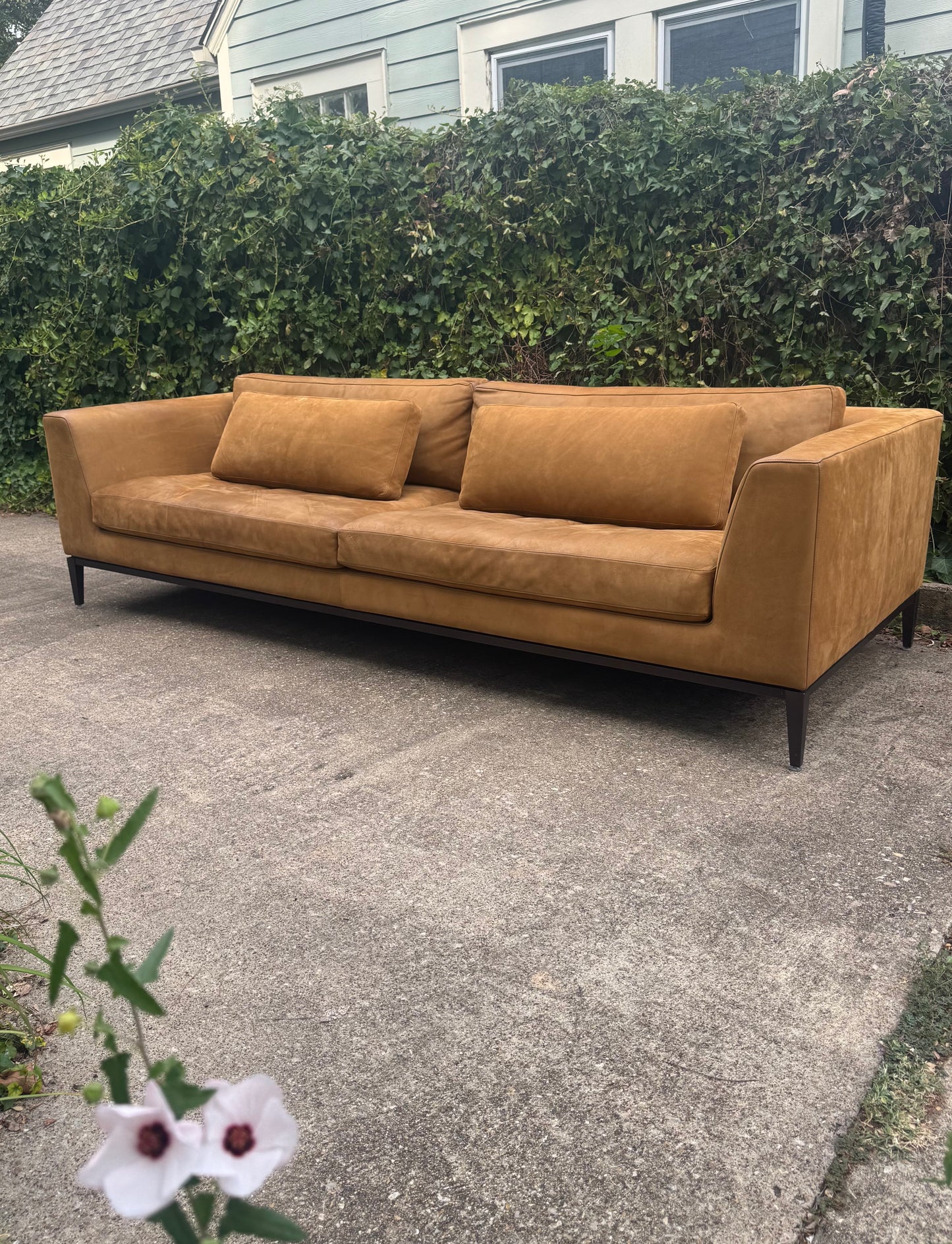 RH Nubuck Leather Italia Sofa 9 Foot Taper Arm Chestnut Brown Restoration Hardware