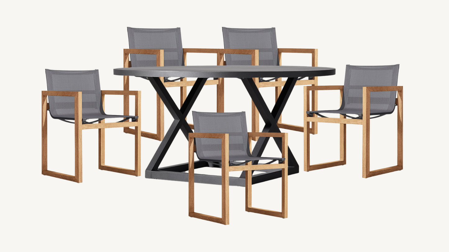 RH Outdoor Dining Set of 5 Paloma Chairs with Aluminum Director Dining Table Restoration Hardware