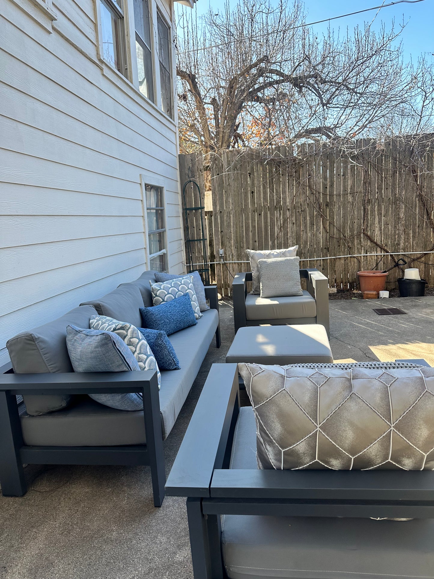 C&B Walker Outdoor Furniture Set Sofa, Two Lounge Chairs, Ottoman