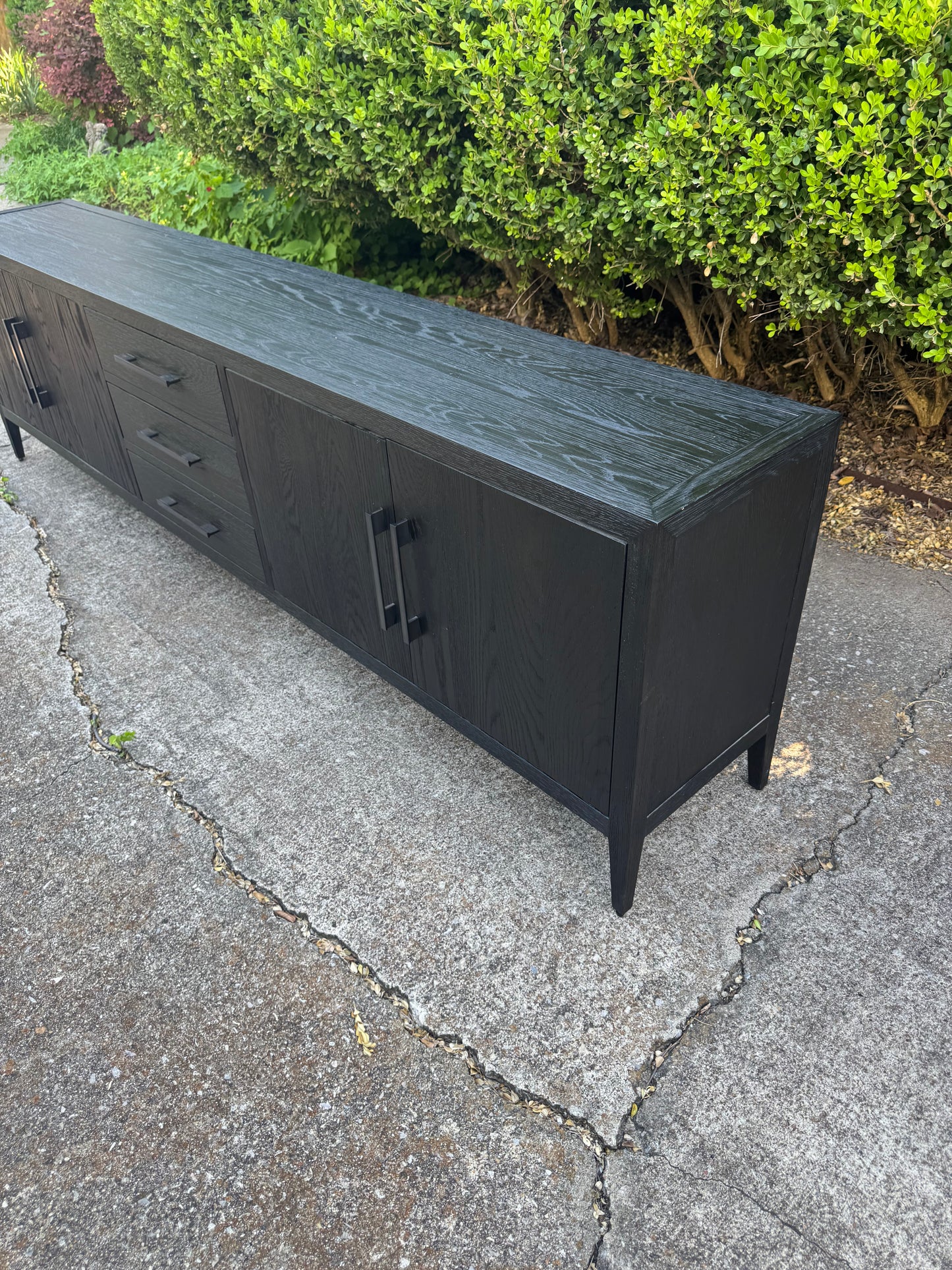 RH French Contemporary 4-Door Media Console with Drawers Black Oak/Satin Bronze Restoration Hardware