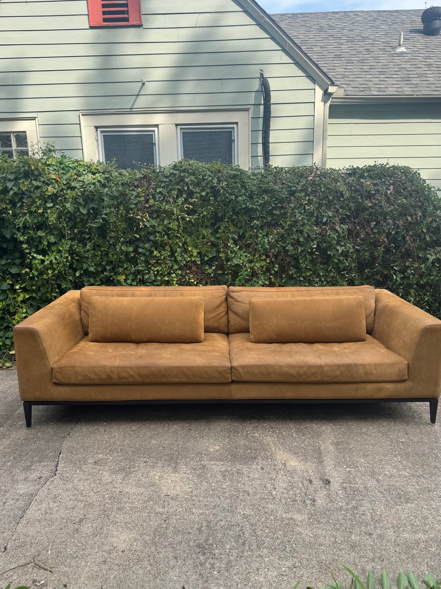 RH Nubuck Leather Italia Sofa 9 Foot Taper Arm Chestnut Brown Restoration Hardware