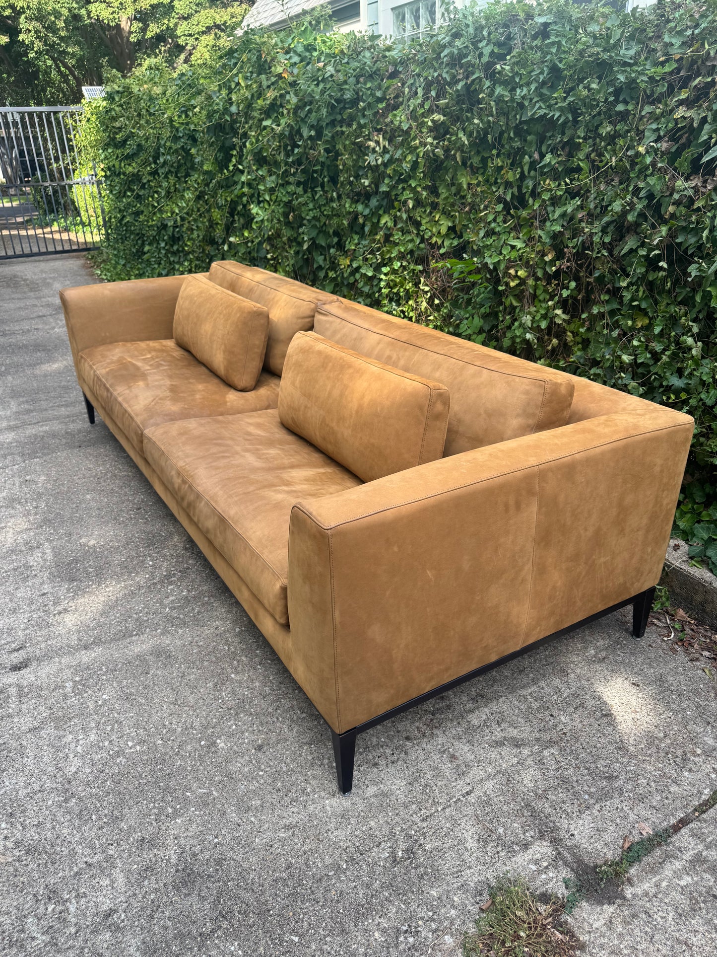 RH Nubuck Leather Italia Sofa 9 Foot Taper Arm Chestnut Brown Restoration Hardware