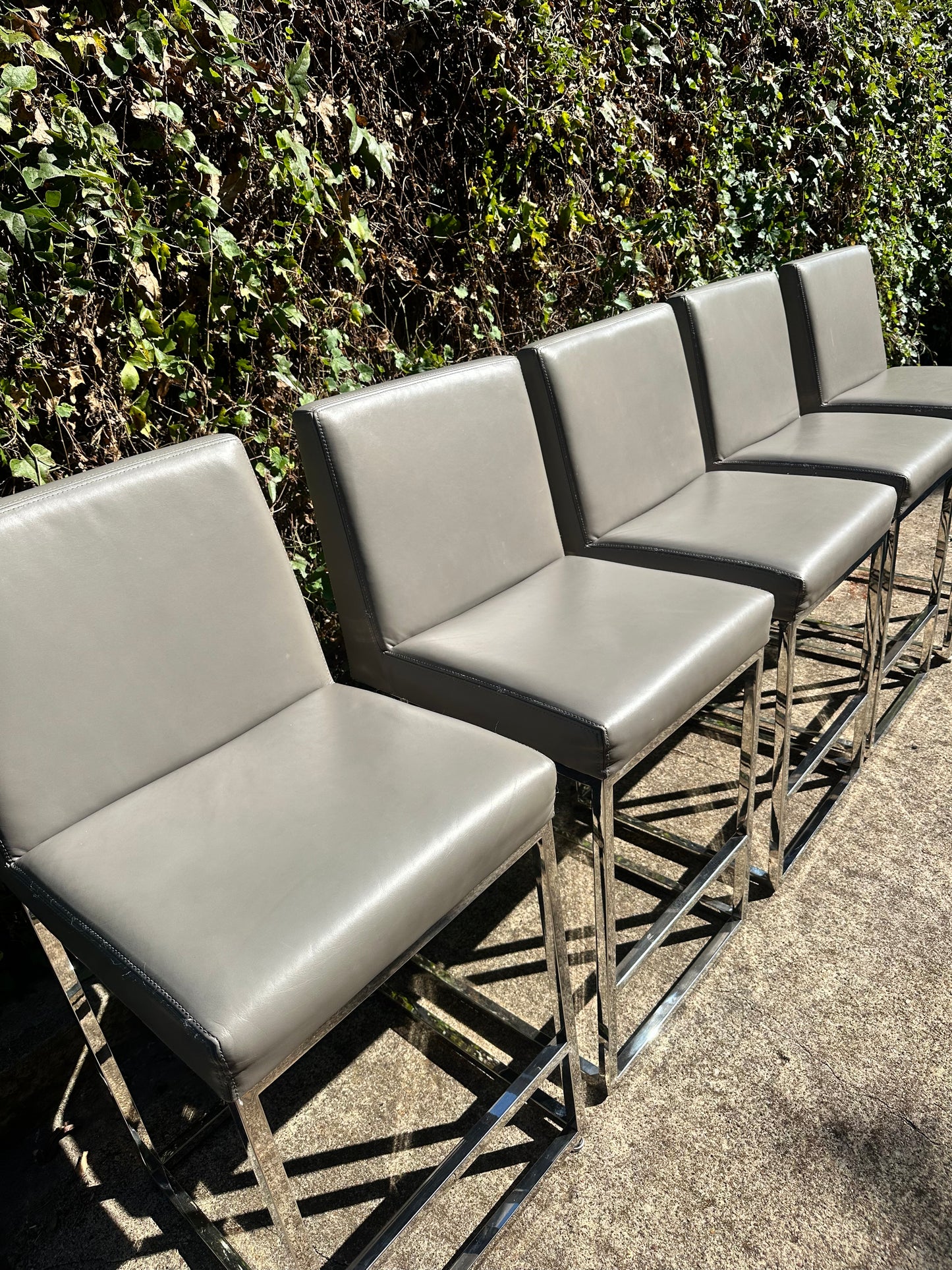 RH Emery Armless Turin Leather Counter Stools Gray Pebble Set of 5 Restoration Hardware