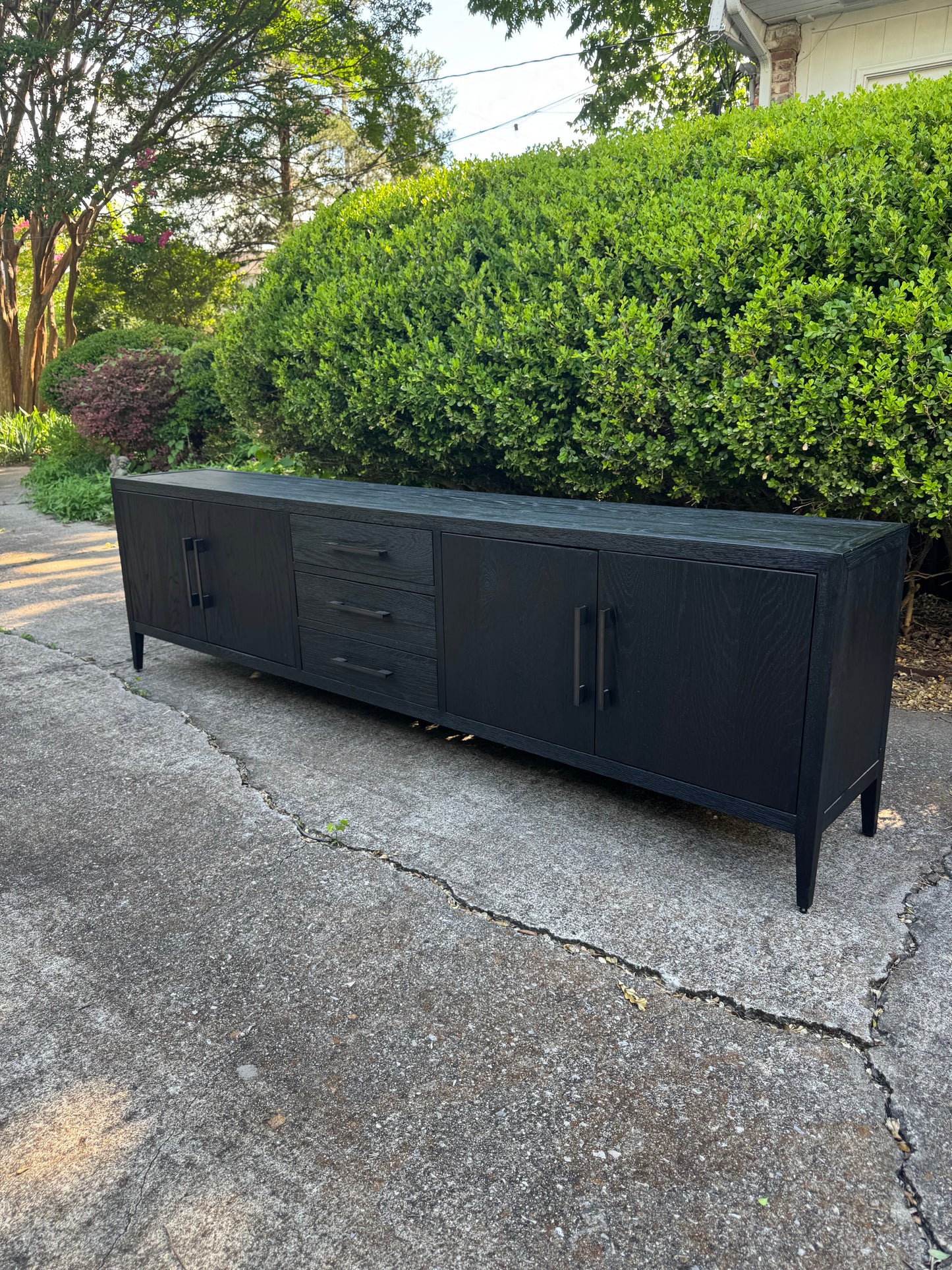 RH French Contemporary 4-Door Media Console with Drawers Black Oak/Satin Bronze Restoration Hardware