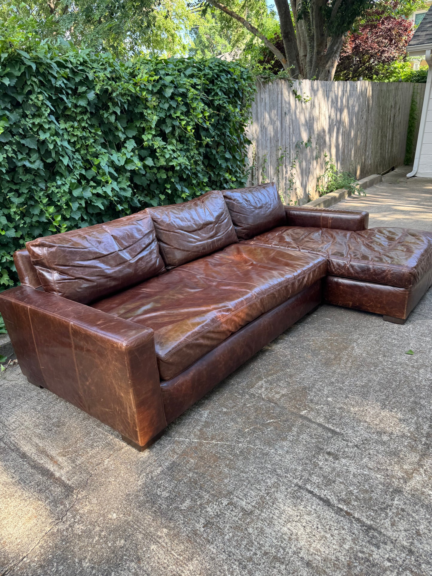 RH Maxwell Leather Sectional Italian Brompton Cocoa Restoration Hardware Brown 9 Foot