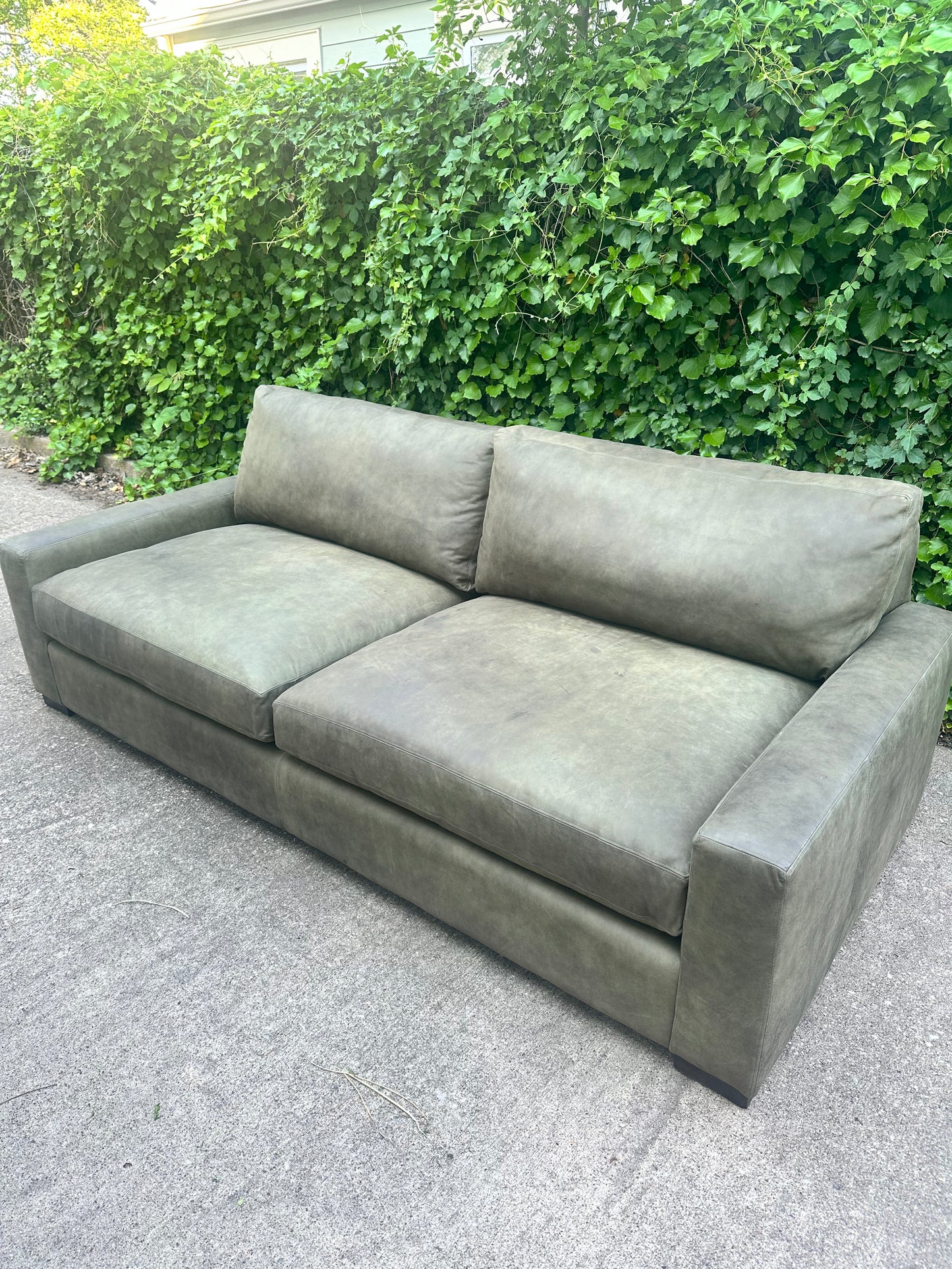 Arhaus Remington Green Leather Sofa