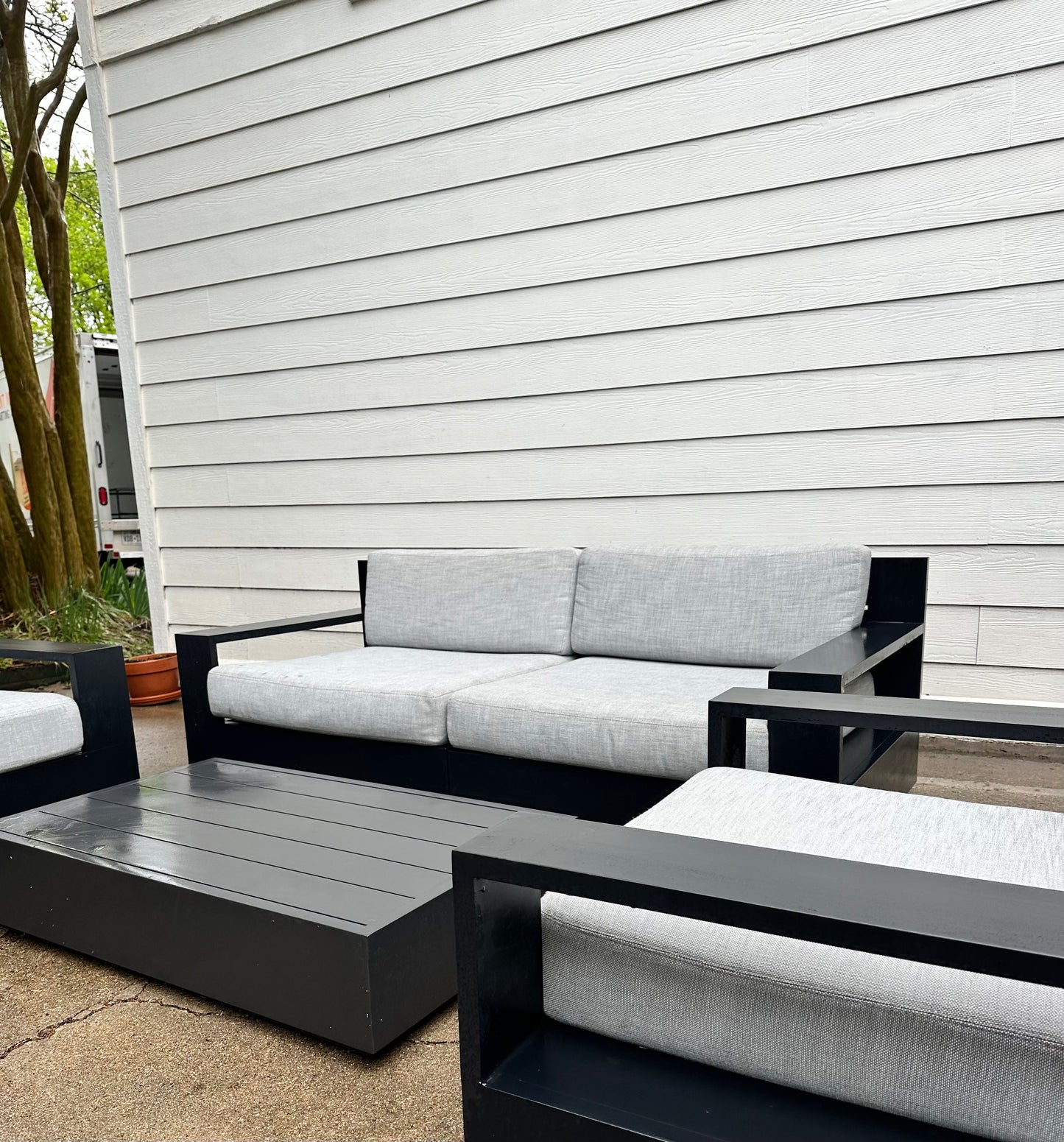 RH Marbella Outdoor Set Two Swivel Chairs with Modular Sofa Loveseat Aluminum