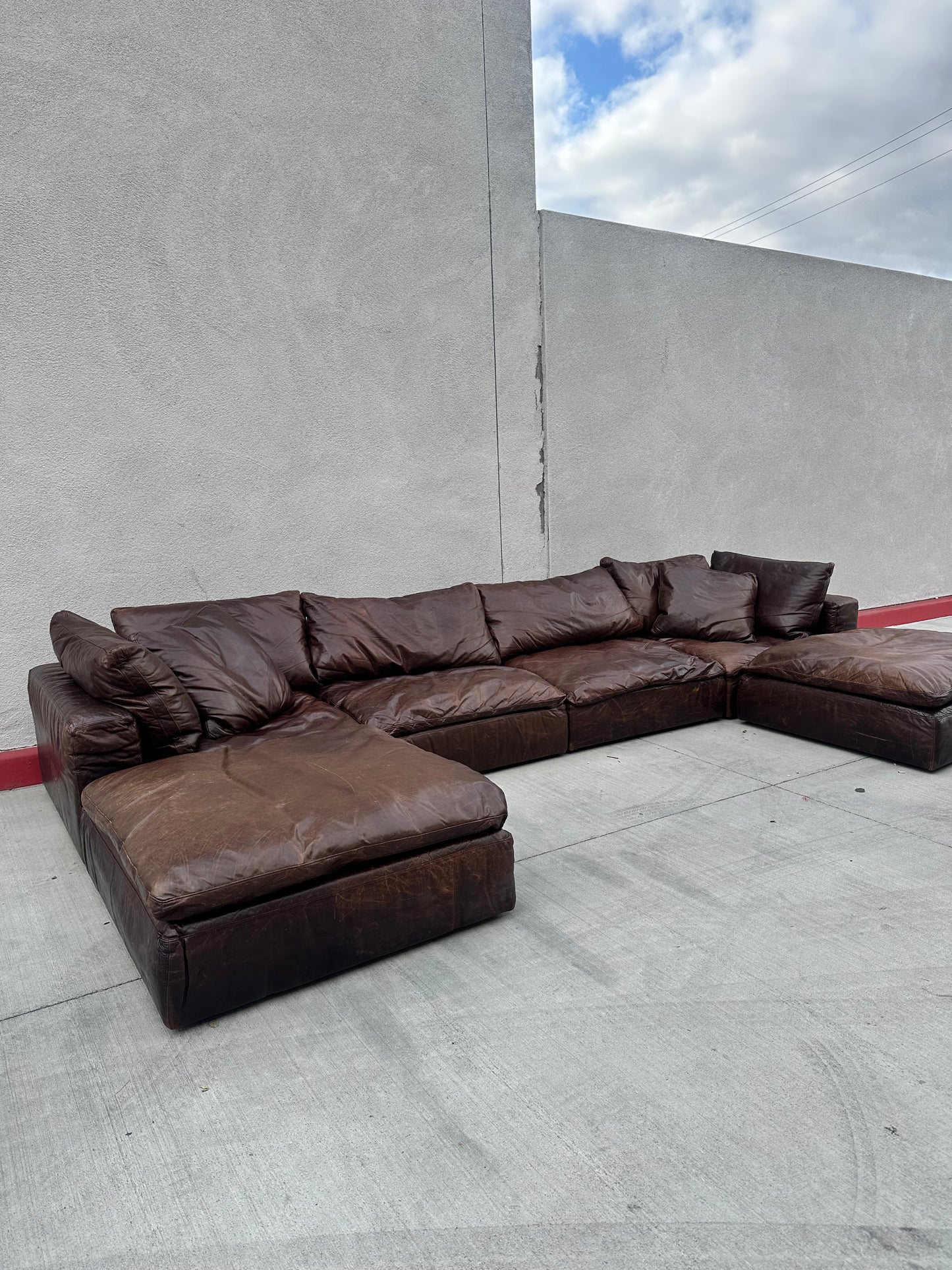 RH Six Piece Leather Cloud Double Chaise Sectional