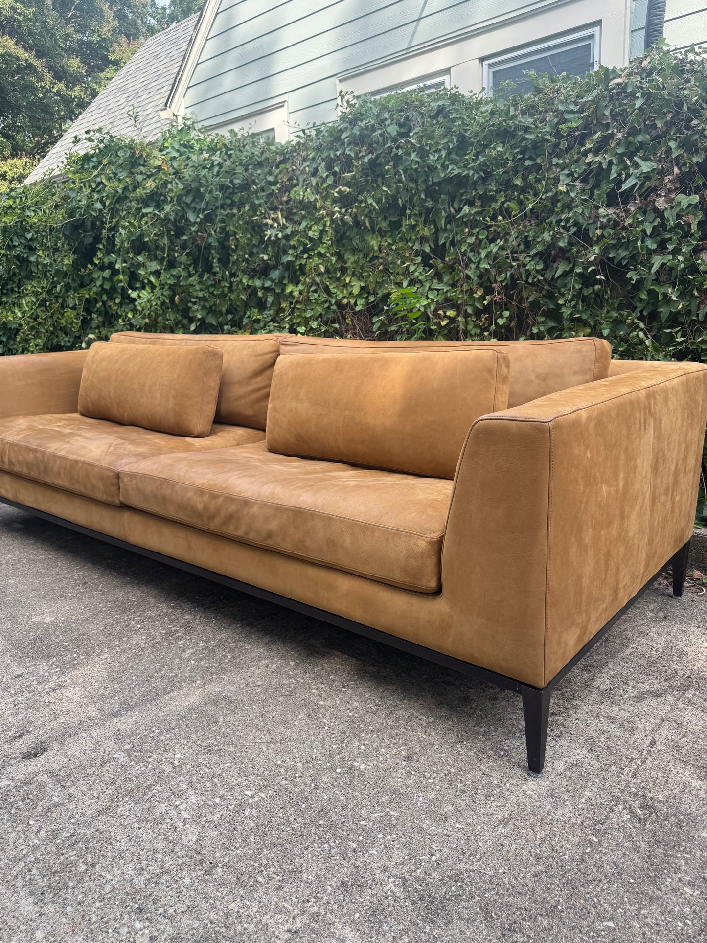 RH Nubuck Leather Italia Sofa 9 Foot Taper Arm Chestnut Brown Restoration Hardware