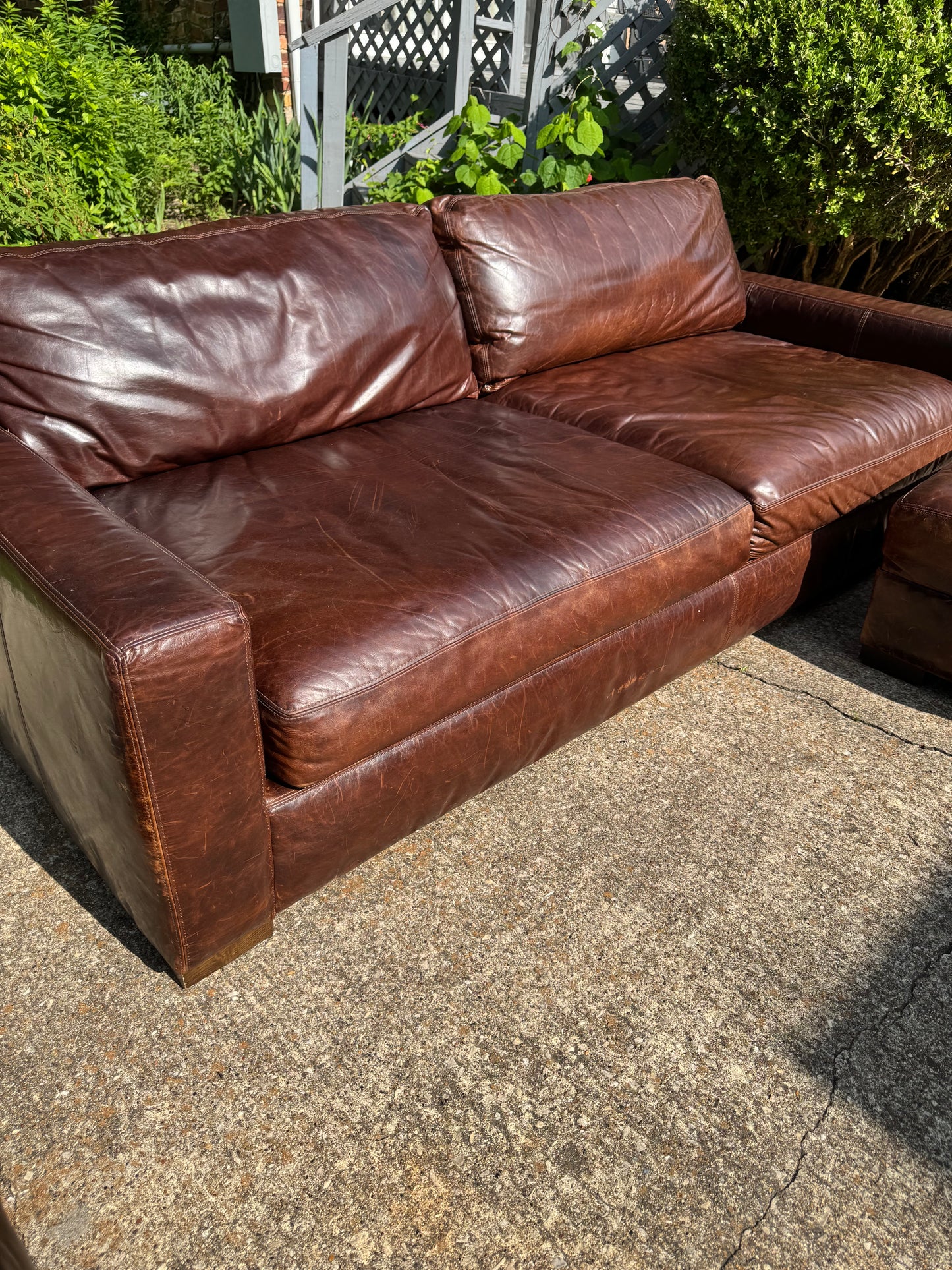 RH Maxwell Living Room Set Leather Sofa Chair Ottoman Restoration Hardware Brown