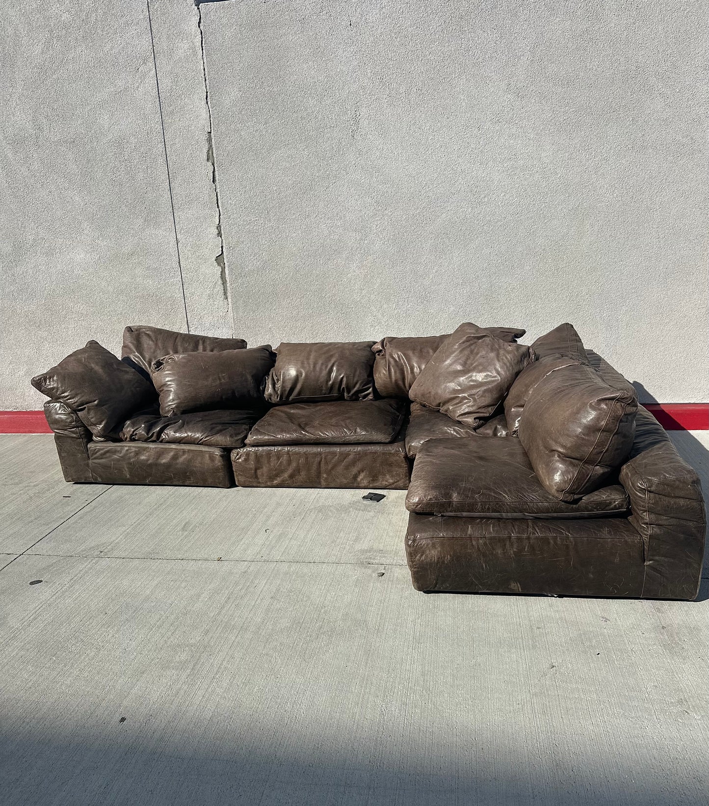 RH Leather Cloud Modular Four Piece Sectional / Four Piece Long Sofa