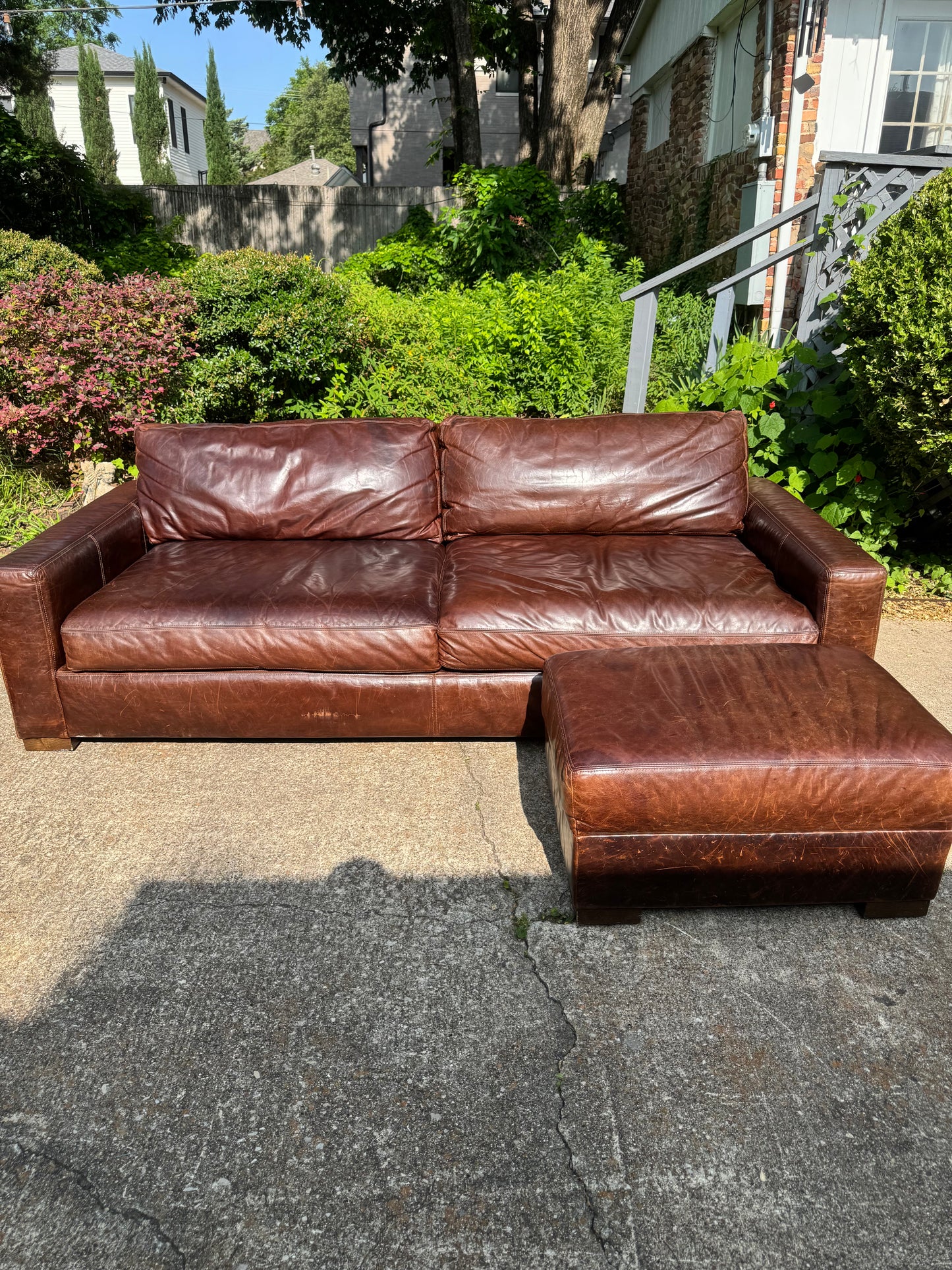 RH Maxwell Living Room Set Leather Sofa Chair Ottoman Restoration Hardware Brown