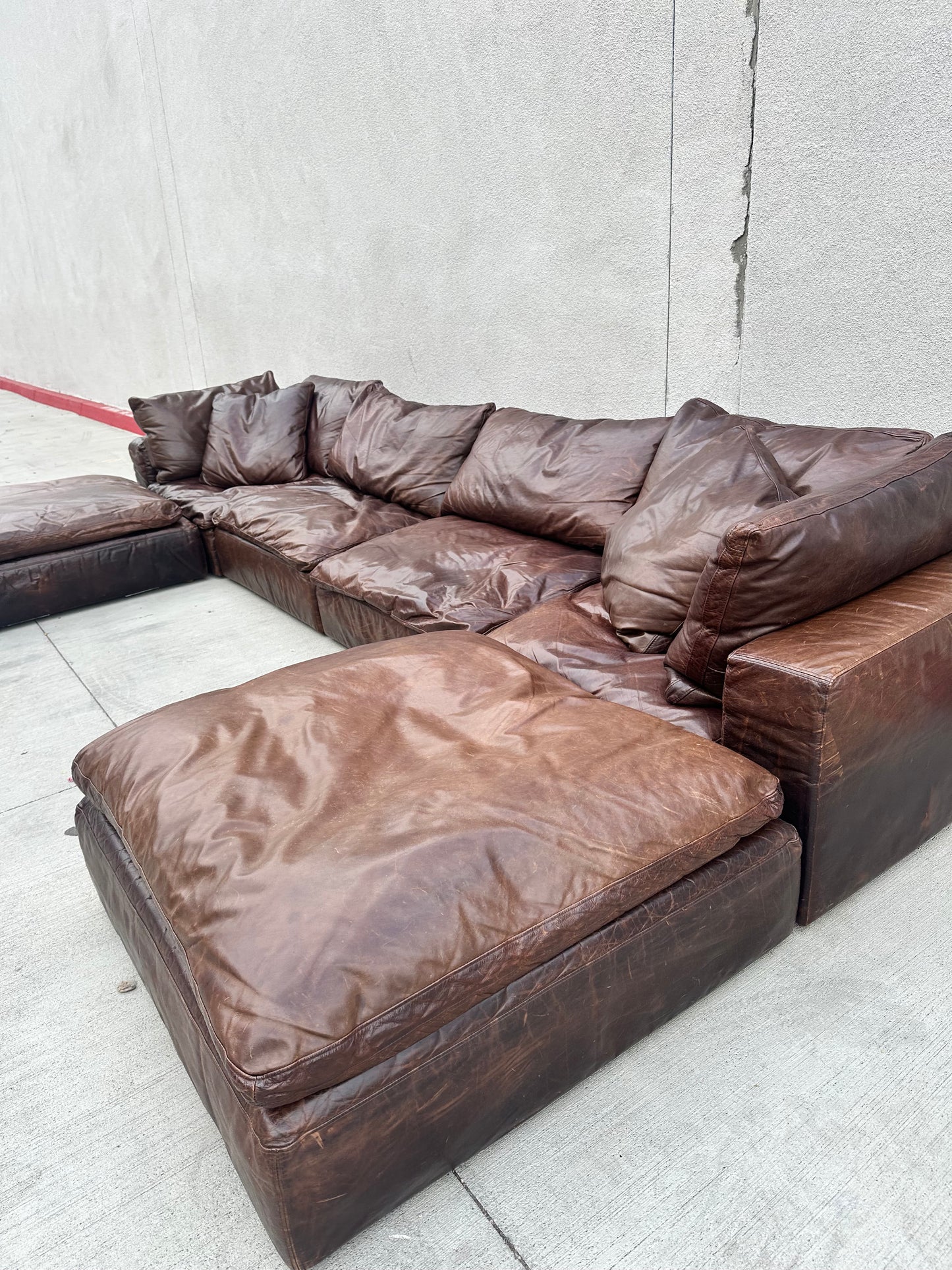 RH Six Piece Leather Cloud Double Chaise Sectional