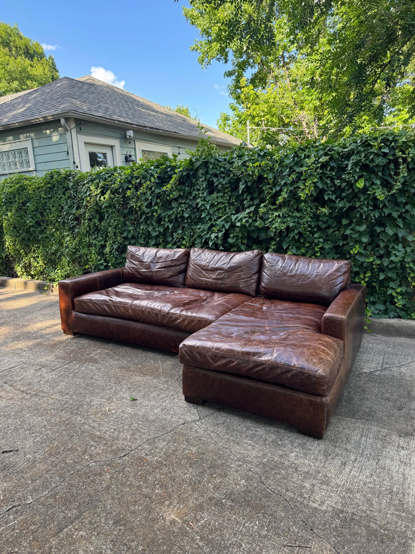 RH Maxwell Leather Sectional Italian Brompton Cocoa Restoration Hardware Brown 9 Foot