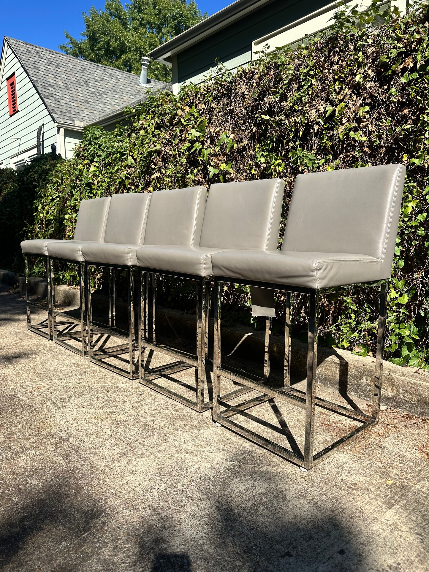 RH Emery Armless Turin Leather Counter Stools Gray Pebble Set of 5 Restoration Hardware
