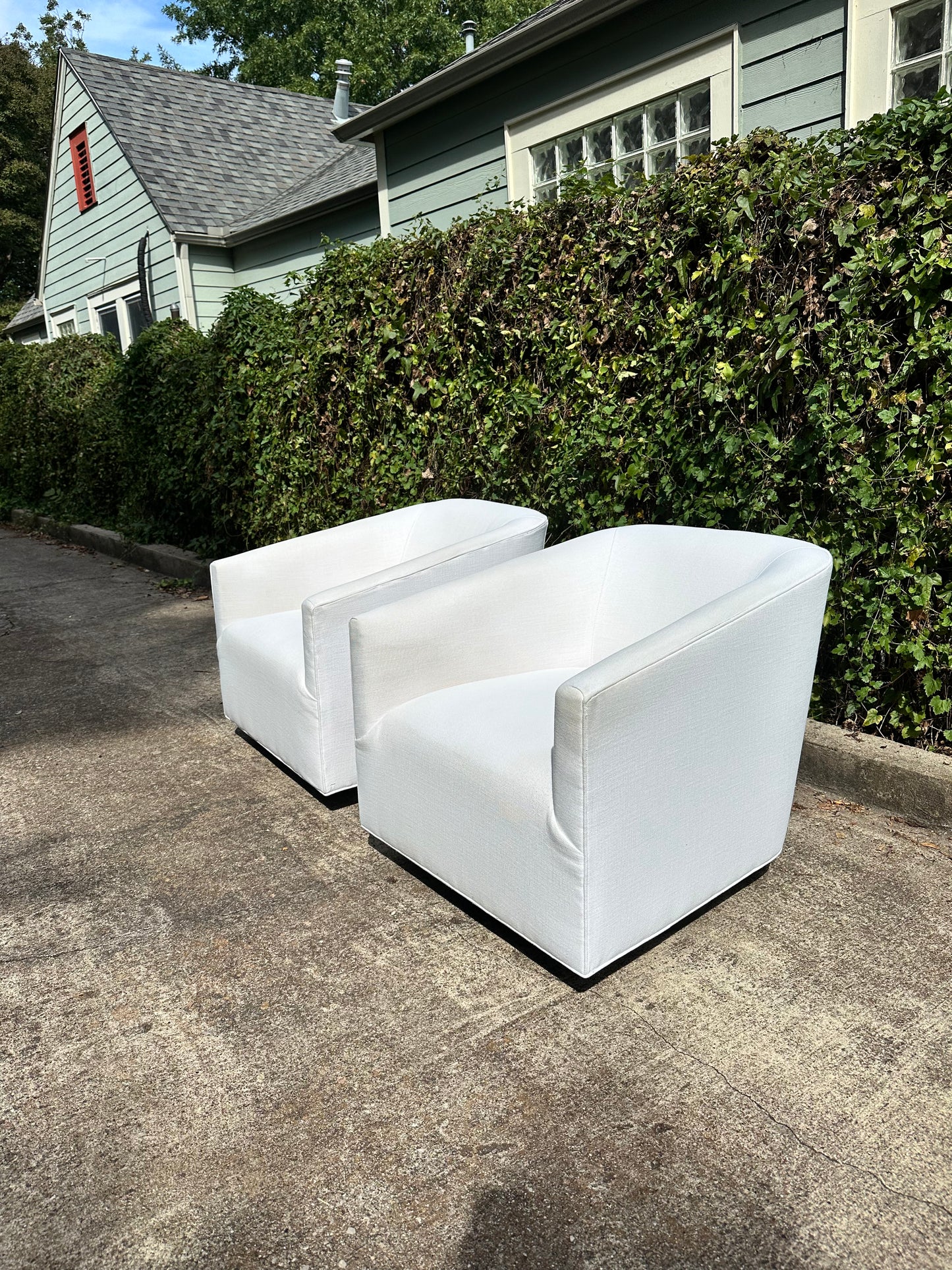 RH Shelter Arm Swivel Chairs White Set Of 2 Perennials Performance Linen Restoration Hardware