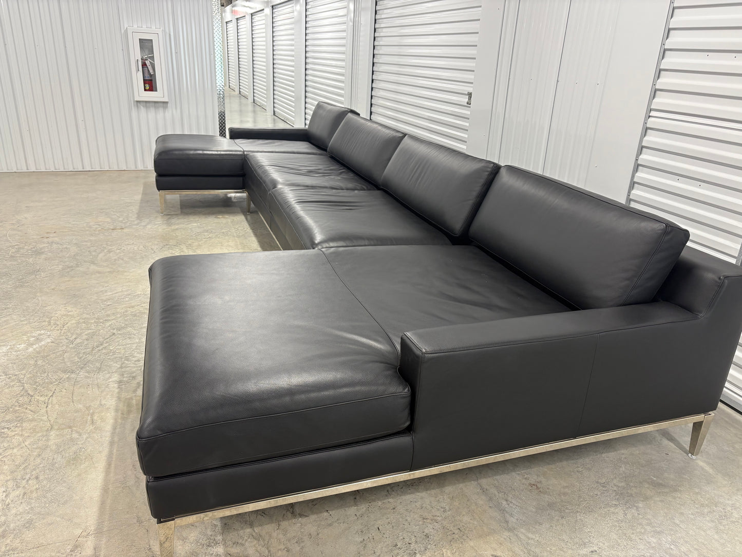 RH Italia Leather Track Arm U-Chaise Sectional Like New Black Ebony Leather Restoration Hardware