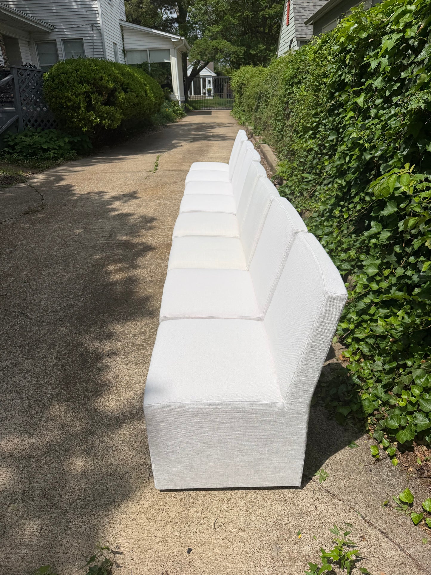 RH Ellison Set of 8 Dining Chairs White Performance Linen Restoration Hardware