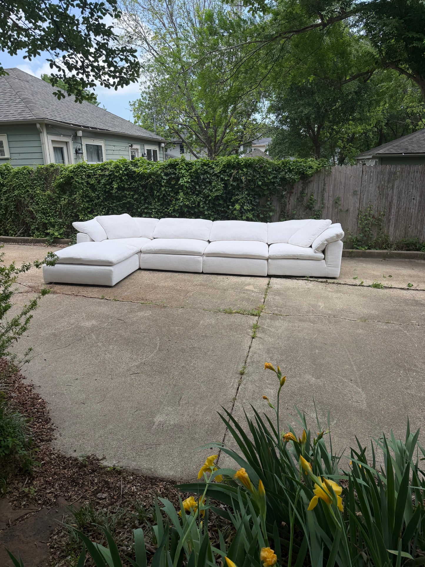 RH Cloud Five Piece White Sectional Modular Performance Linen With Ottoman