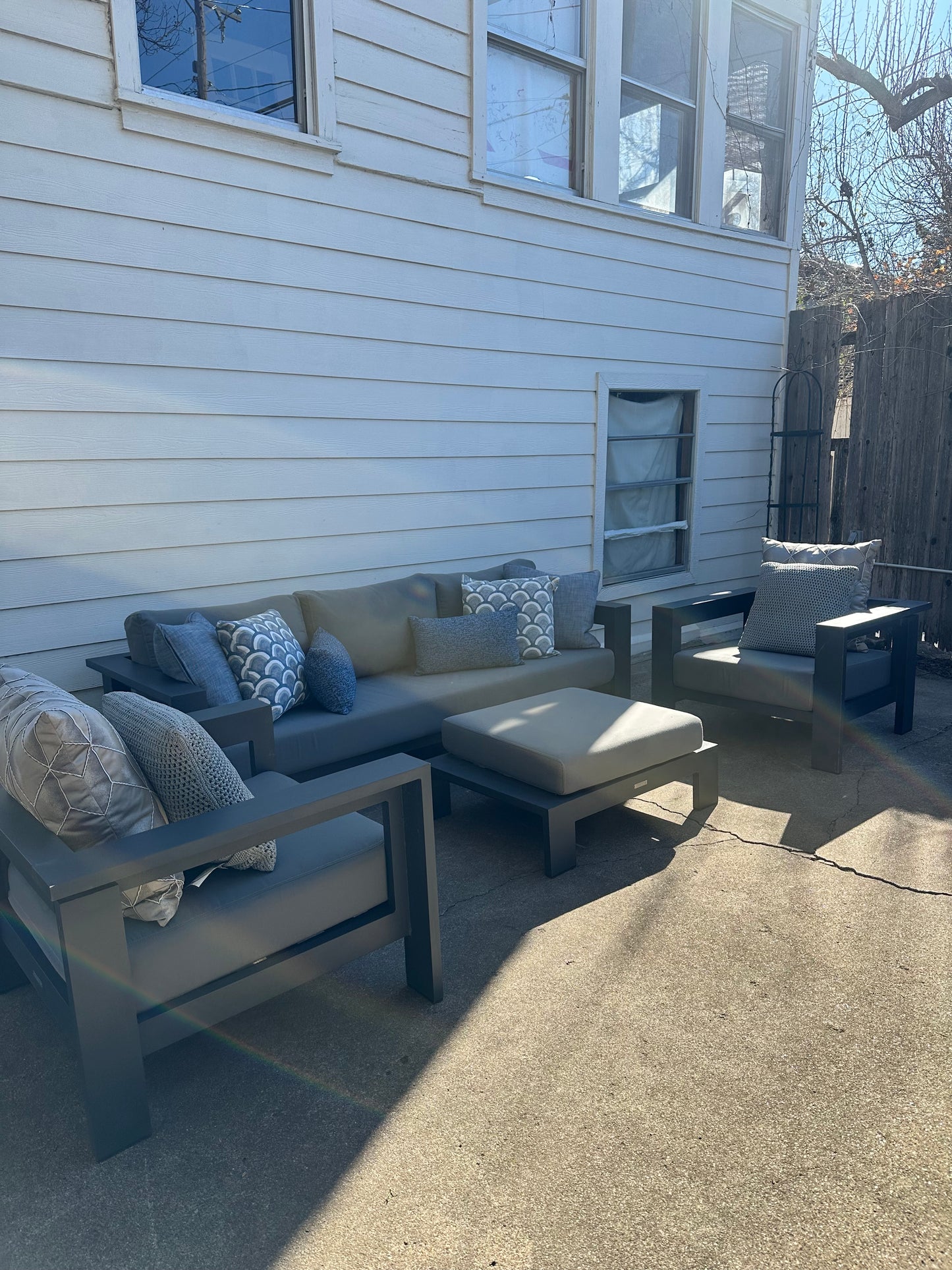 C&B Walker Outdoor Furniture Set Sofa, Two Lounge Chairs, Ottoman