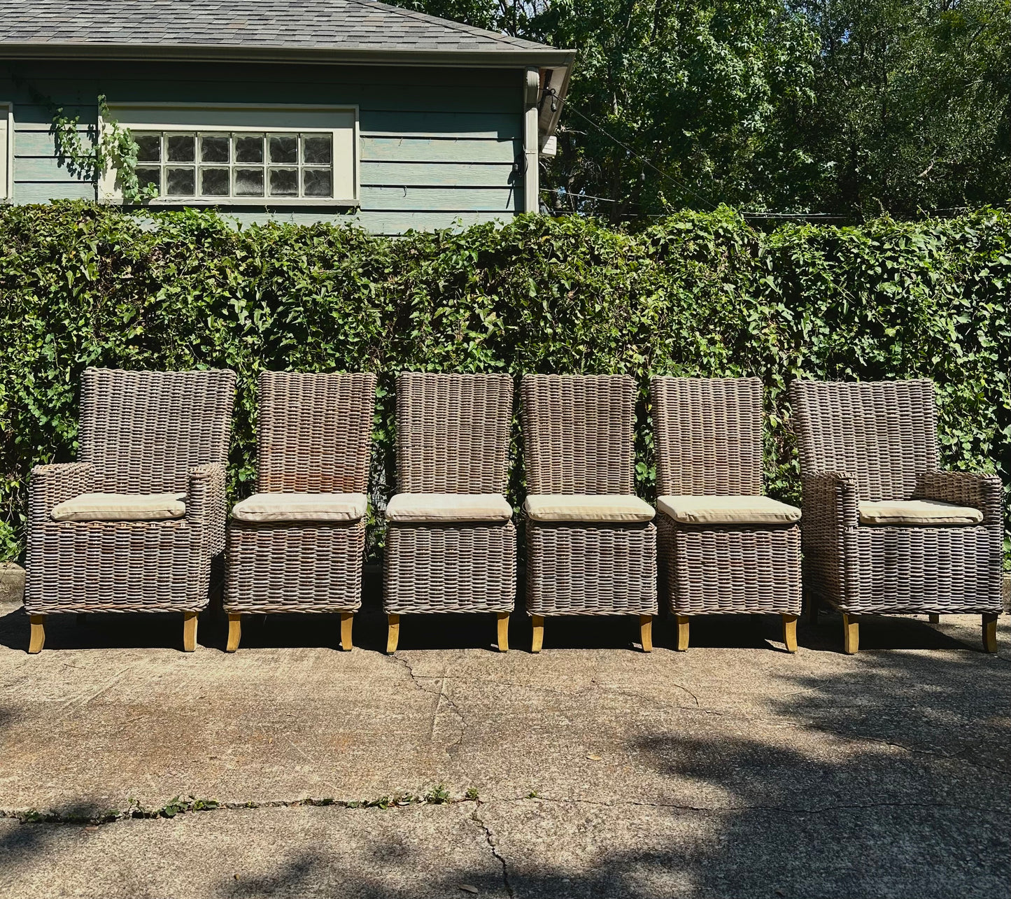 RH Provence Wicker High-Back Dining Chair Set of 6 Outdoor or Indoor Restoration Hardware