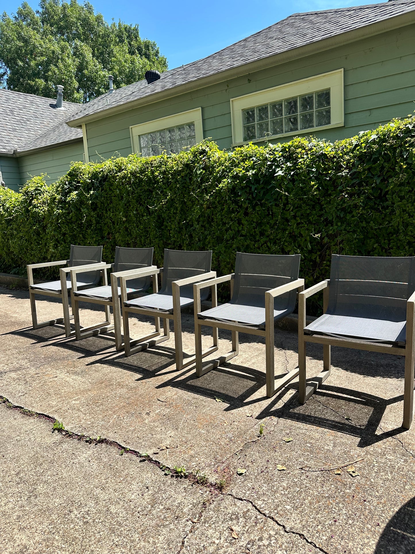 RH Outdoor Dining Set of 5 Paloma Chairs with Aluminum Director Dining Table Restoration Hardware