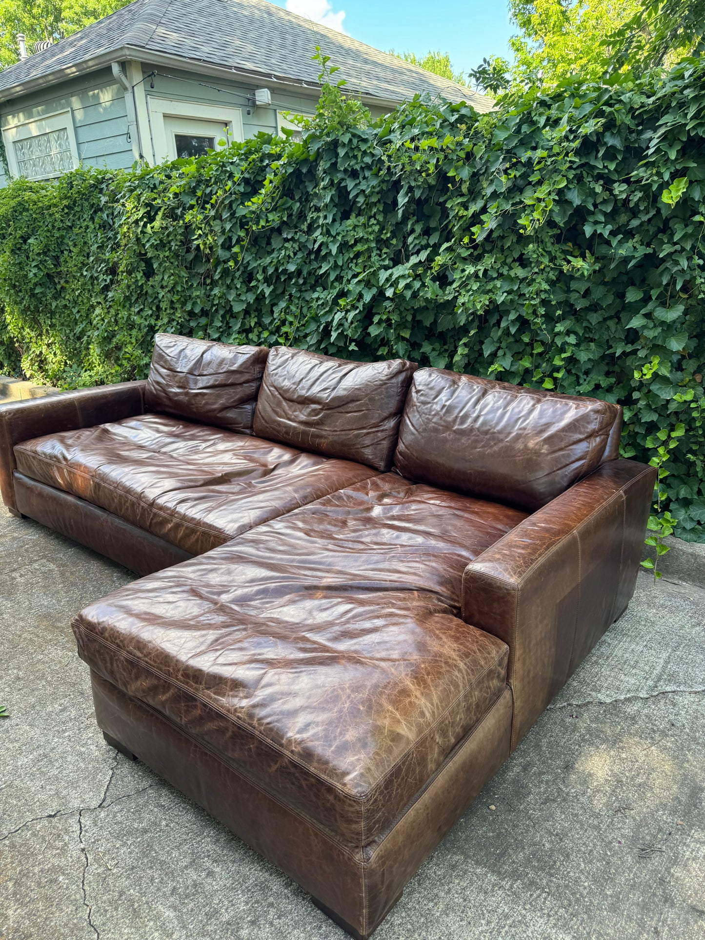 RH Maxwell Leather Sectional Italian Brompton Cocoa Restoration Hardware Brown 9 Foot