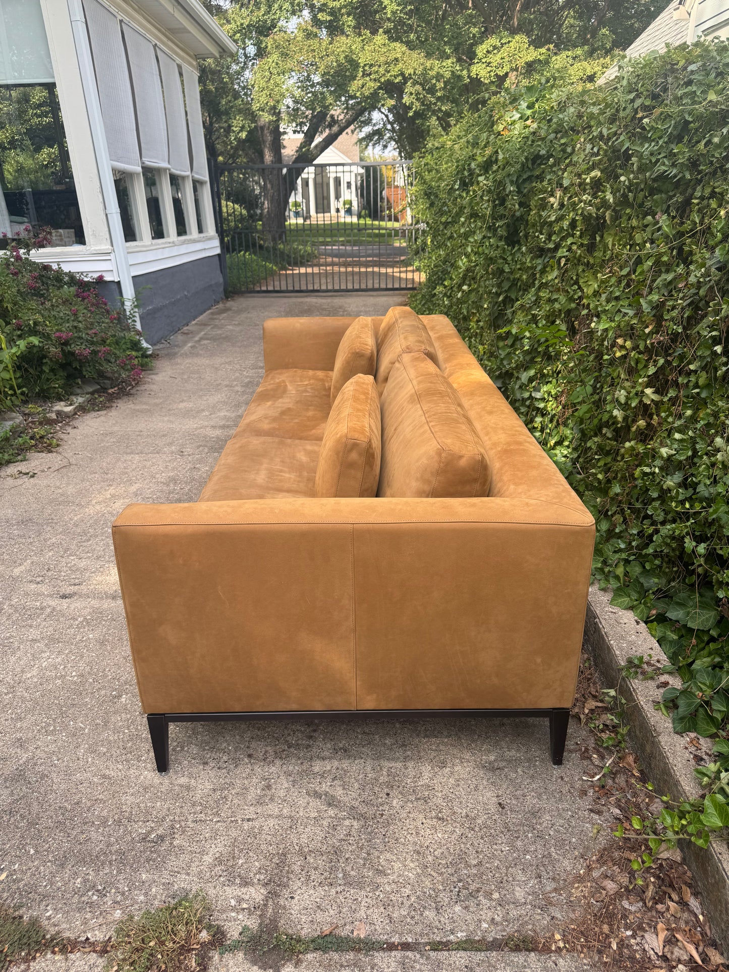 RH Nubuck Leather Italia Sofa 9 Foot Taper Arm Chestnut Brown Restoration Hardware