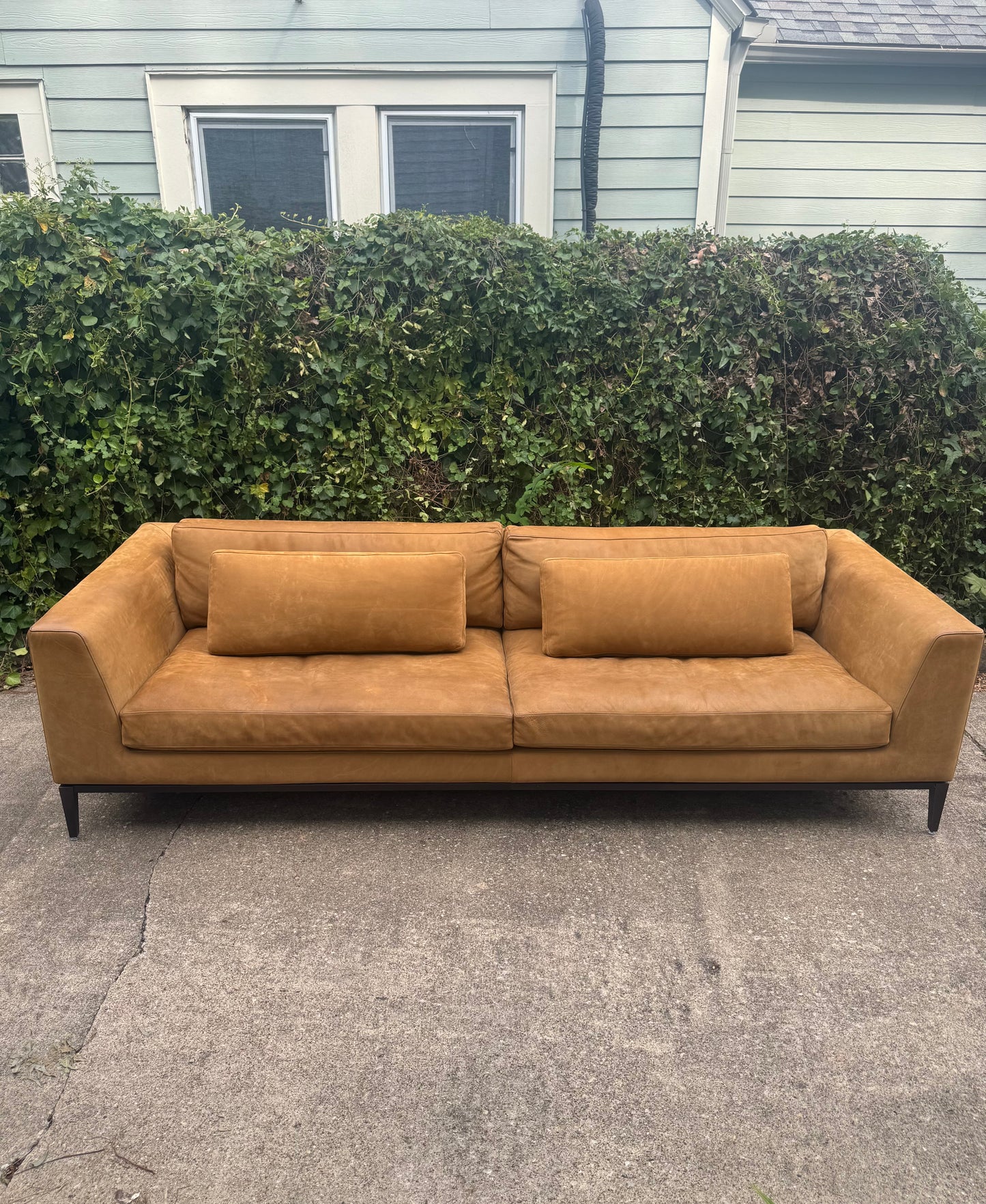 RH Nubuck Leather Italia Sofa 9 Foot Taper Arm Chestnut Brown Restoration Hardware
