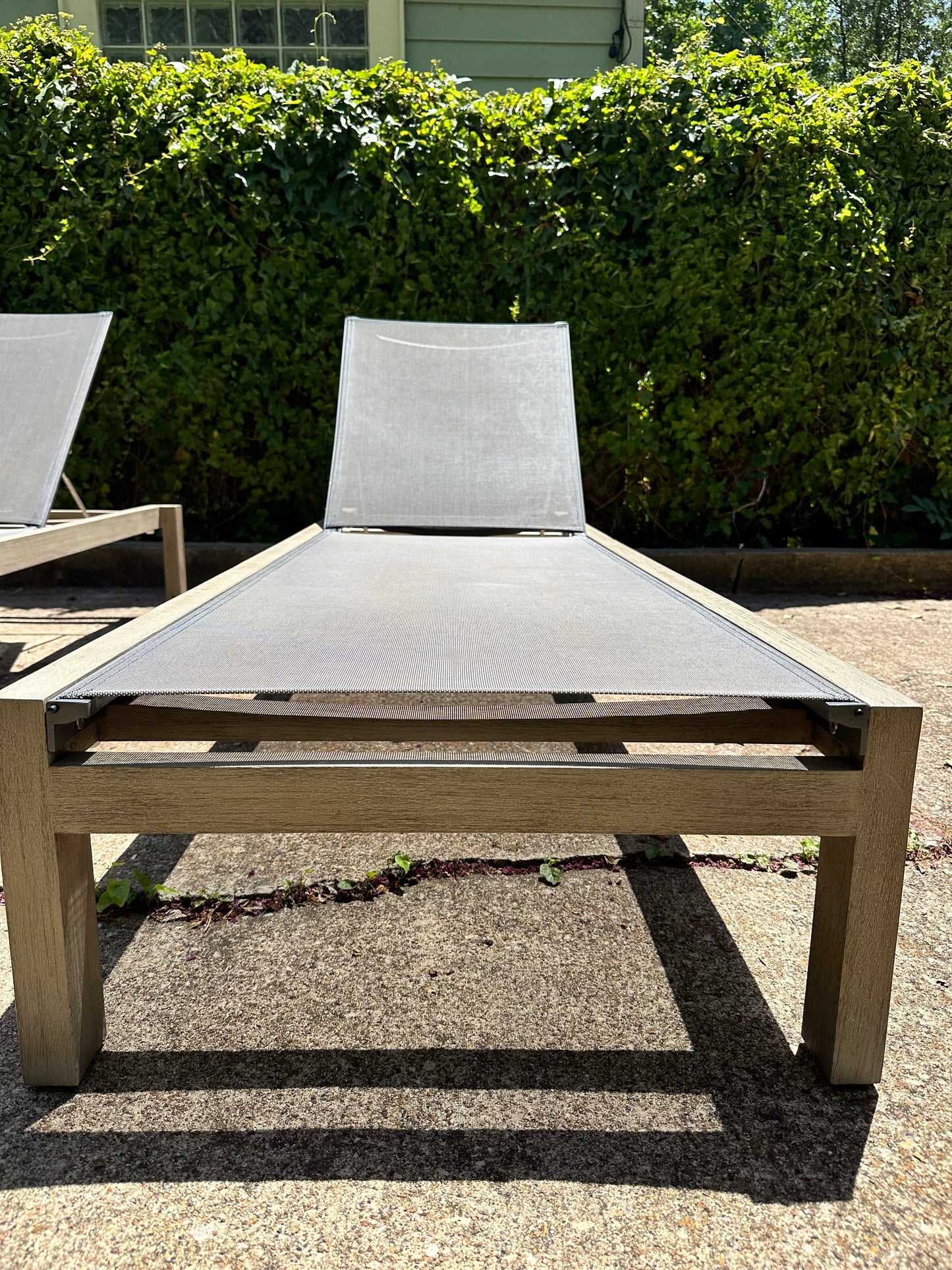 RH Aegean Outdoor Lounge Chaise Teak & Mesh Gray with Cover Restoration Hardware
