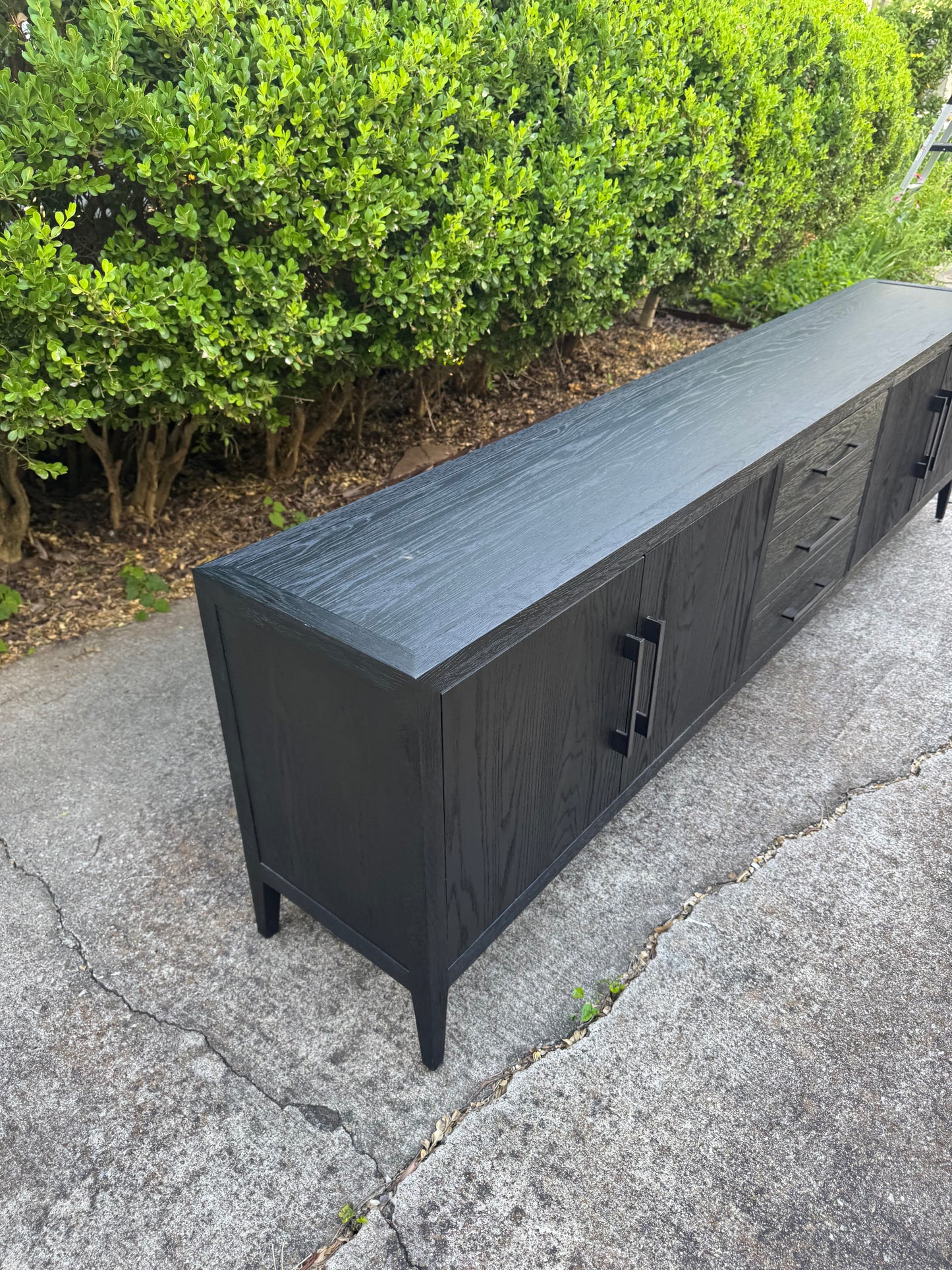 RH French Contemporary 4-Door Media Console with Drawers Black Oak/Satin Bronze Restoration Hardware