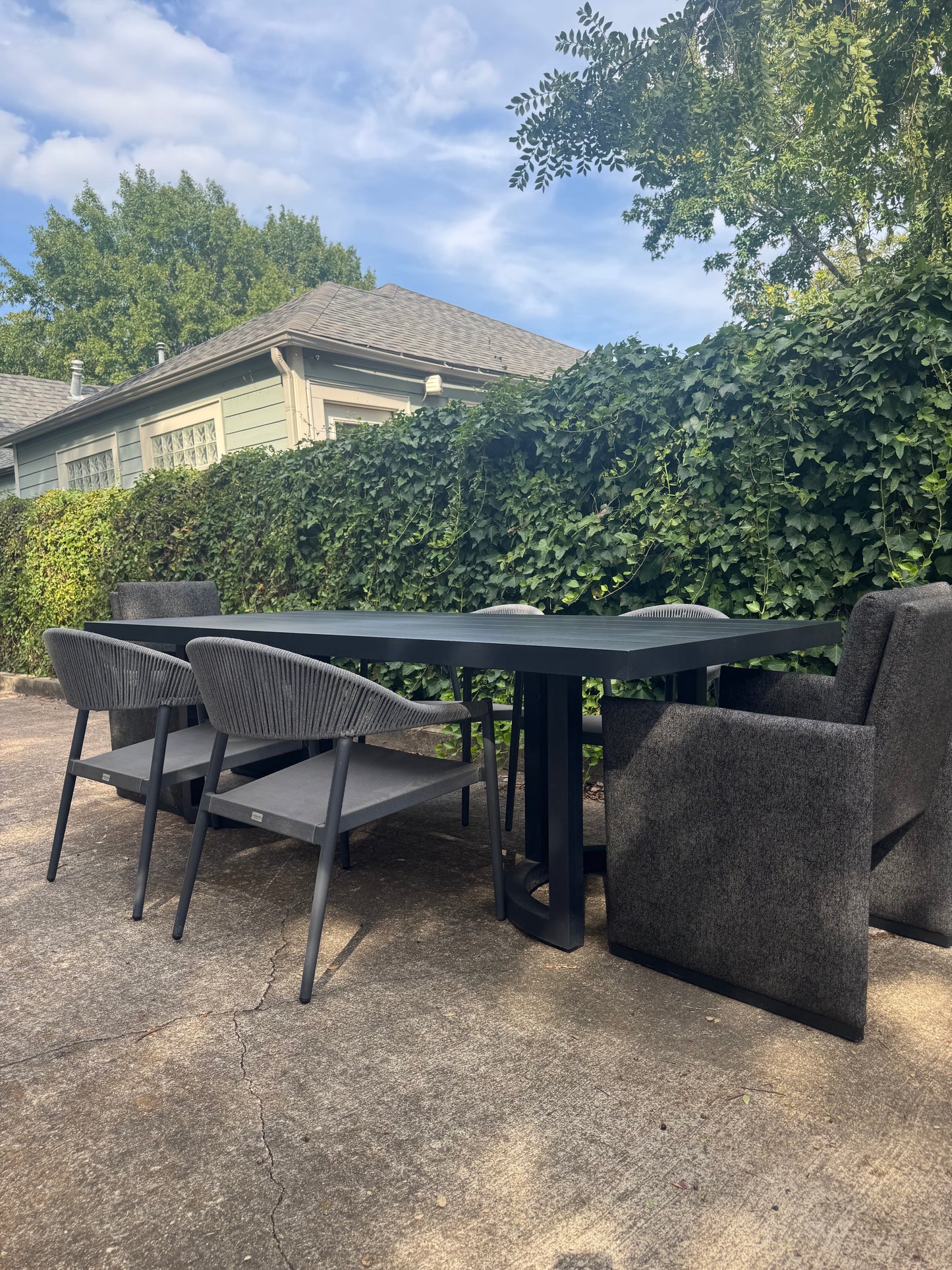 RH Portofino 96" Aluminum Outdoor Dining Table With Chairs Set Of 6 Restoration Hardware