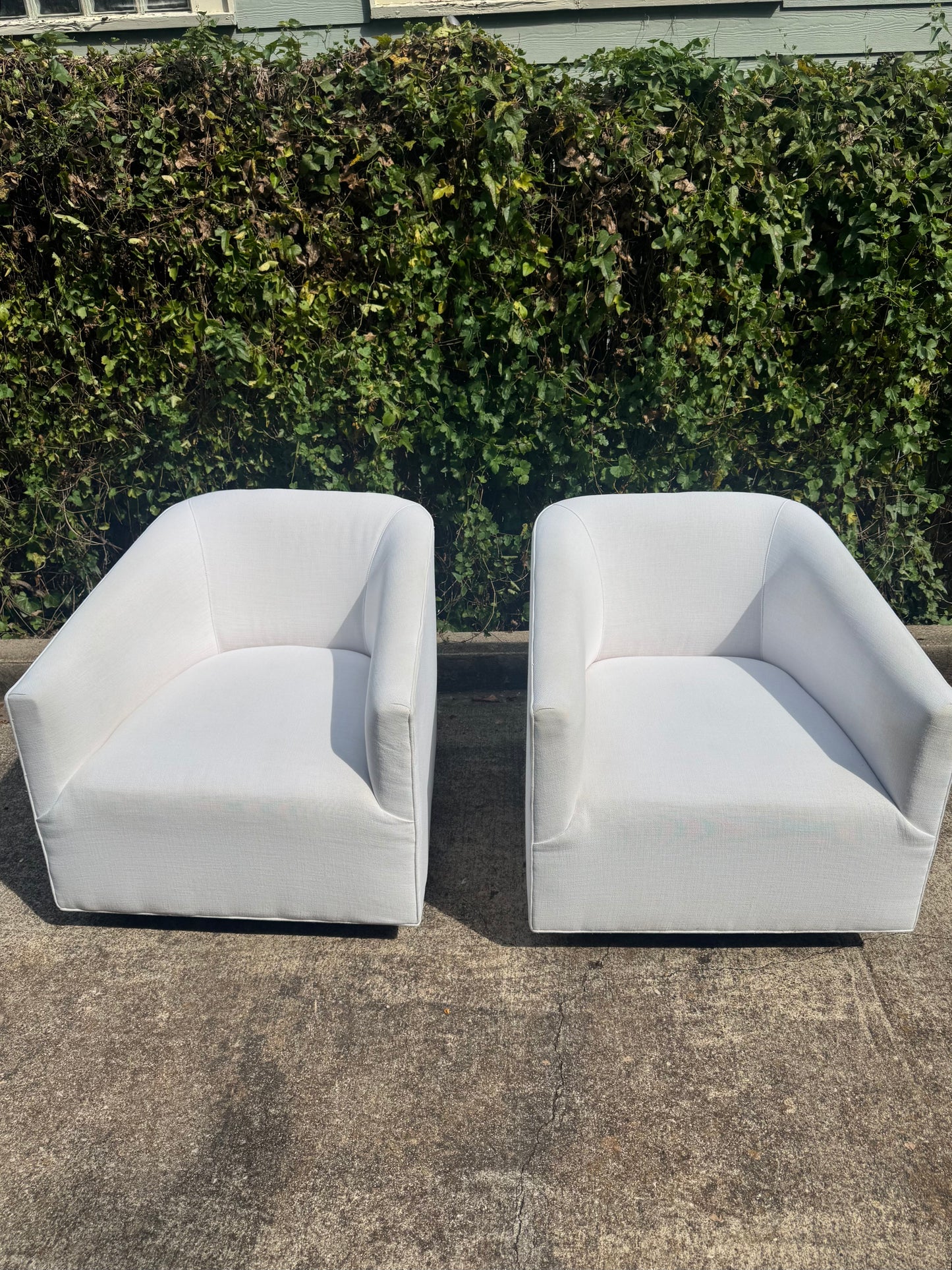 RH Shelter Arm Swivel Chairs White Set Of 2 Perennials Performance Linen Restoration Hardware