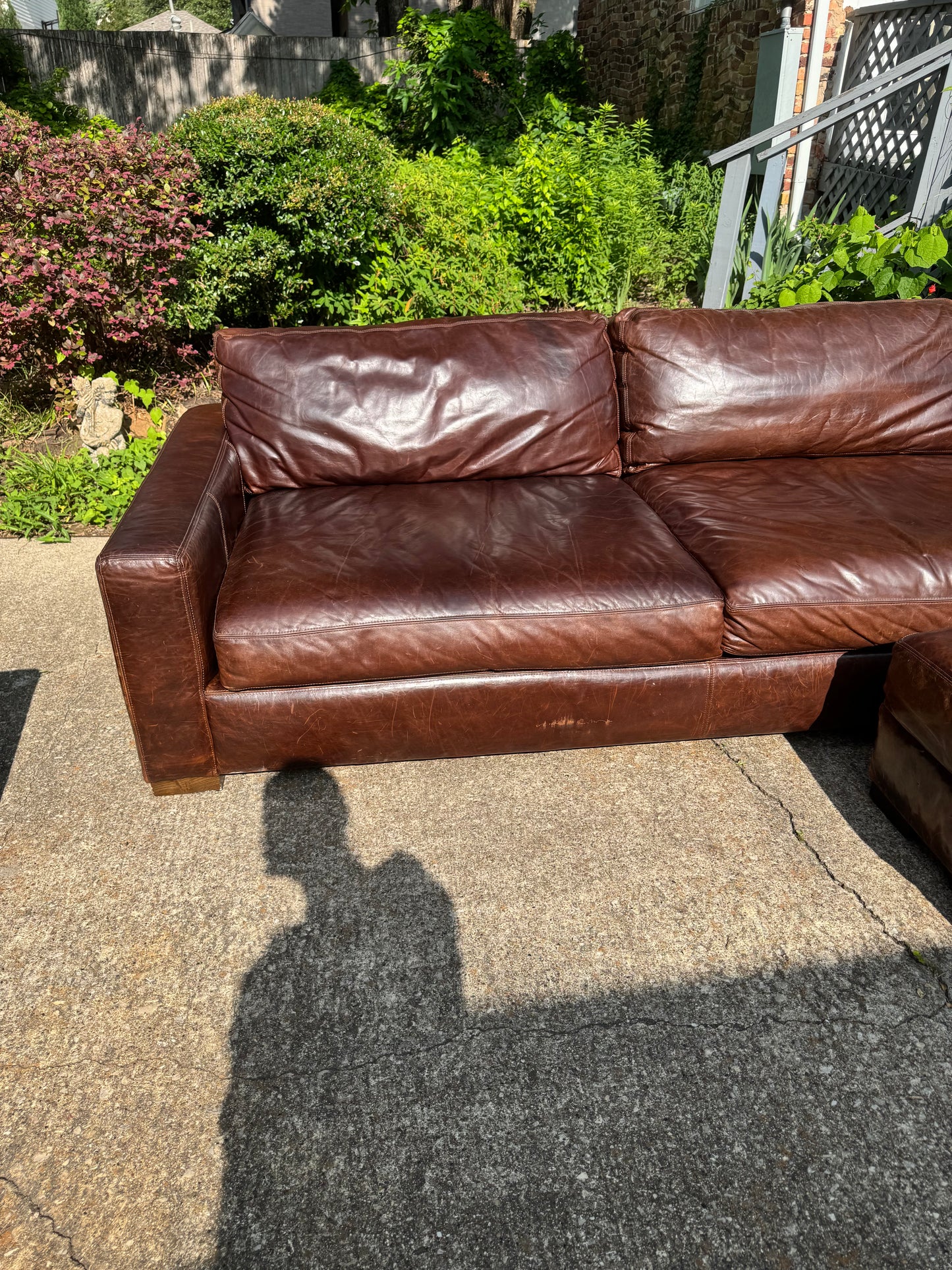 RH Maxwell Living Room Set Leather Sofa Chair Ottoman Restoration Hardware Brown