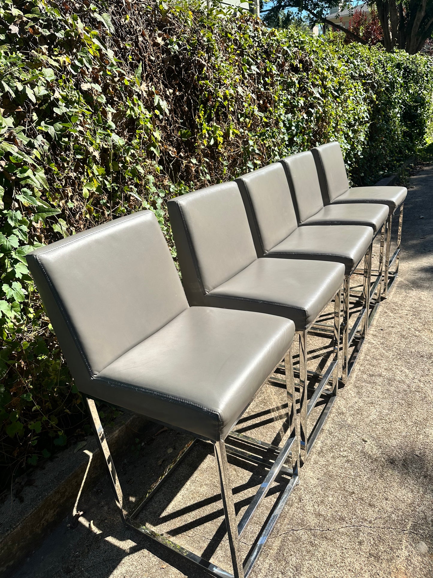 RH Emery Armless Turin Leather Counter Stools Gray Pebble Set of 5 Restoration Hardware