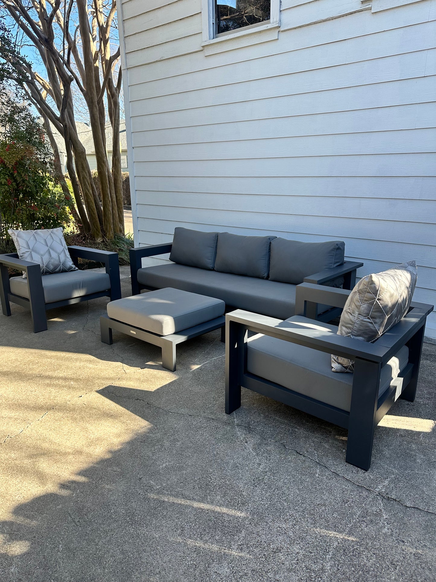 C&B Walker Outdoor Furniture Set Sofa, Two Lounge Chairs, Ottoman
