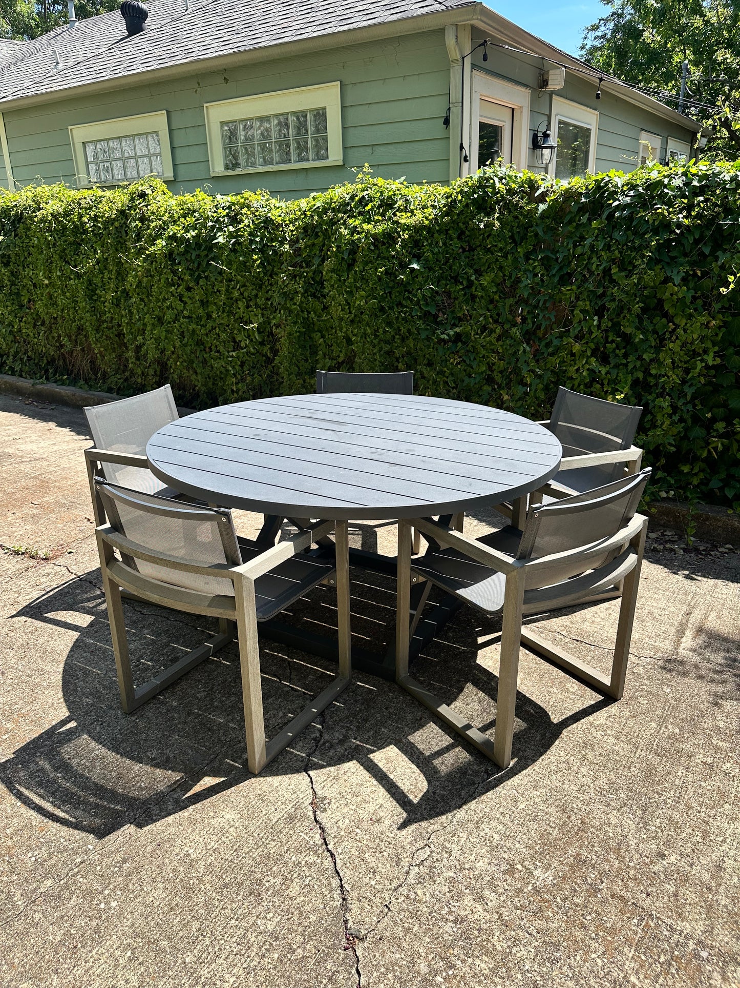 RH Outdoor Dining Set of 5 Paloma Chairs with Aluminum Director Dining Table Restoration Hardware