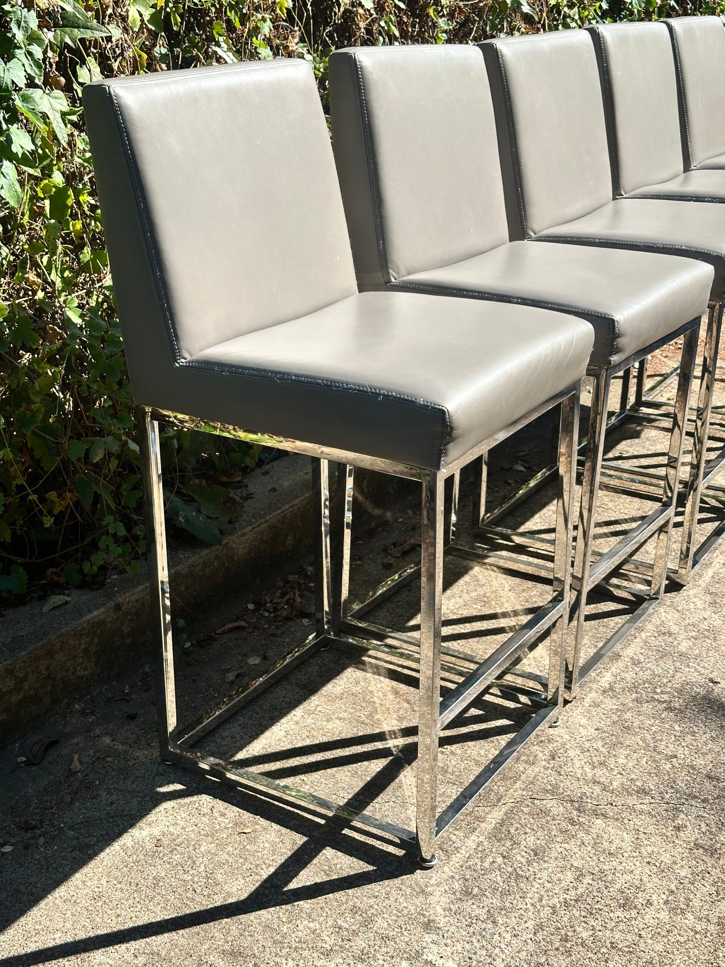 RH Emery Armless Turin Leather Counter Stools Gray Pebble Set of 5 Restoration Hardware