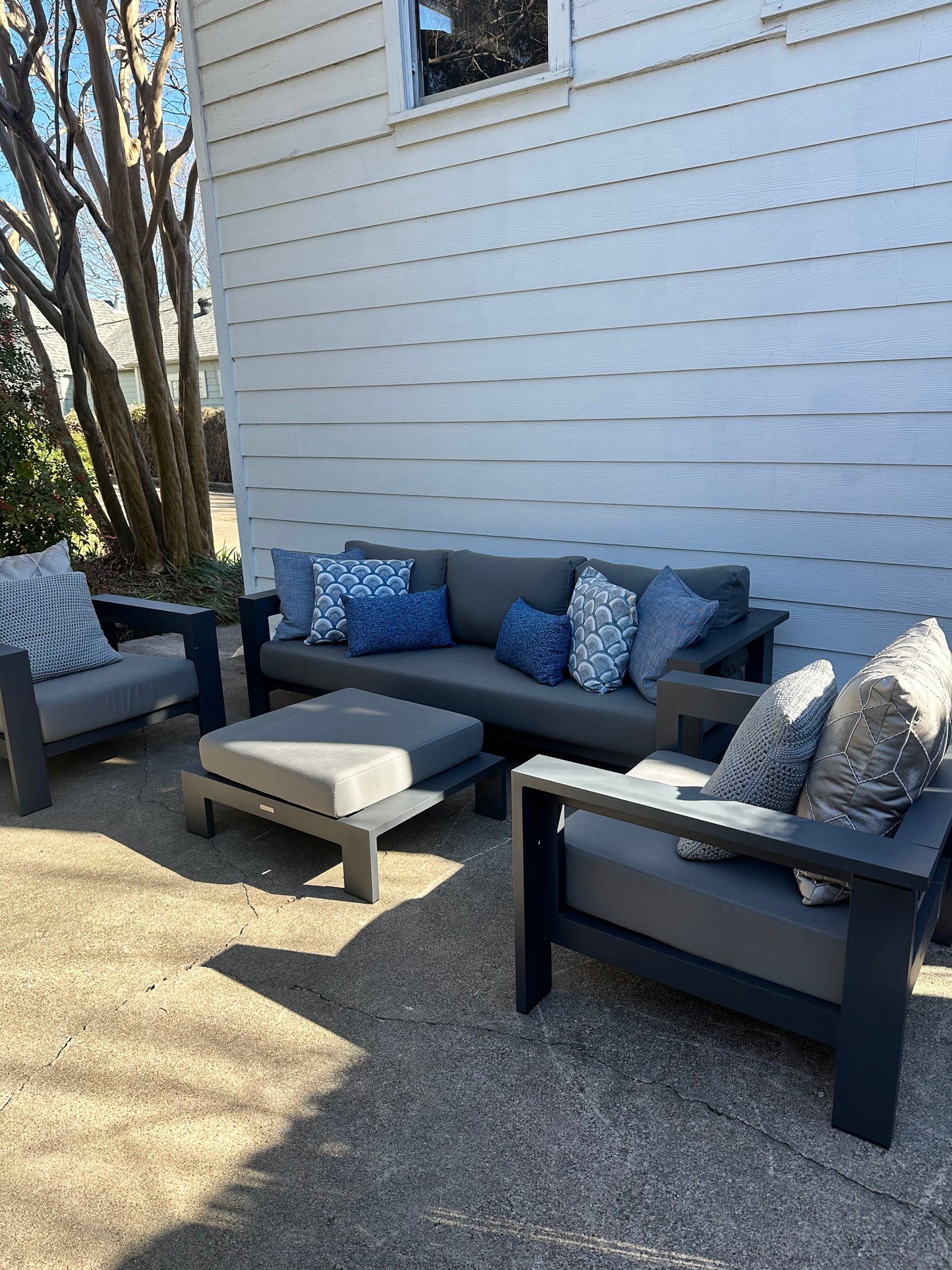 C&B Walker Outdoor Furniture Set Sofa, Two Lounge Chairs, Ottoman